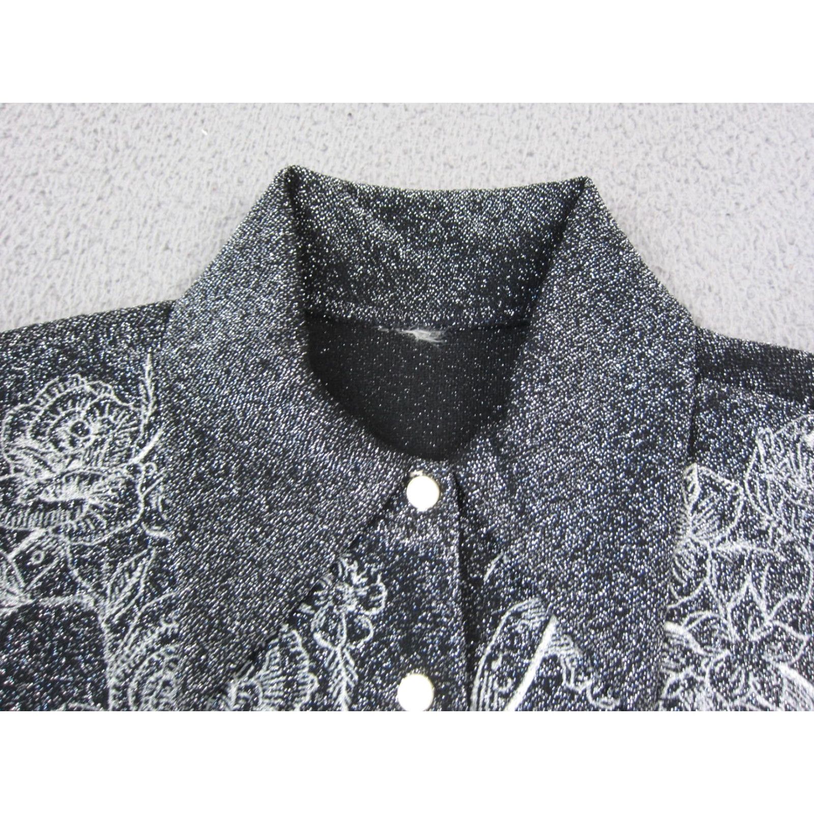 Vintage VINTAGE Disco Shirt Womens Large Black White Metallic Floral Button Up 90s Size L / US 10 / IT 46 - 5 Thumbnail