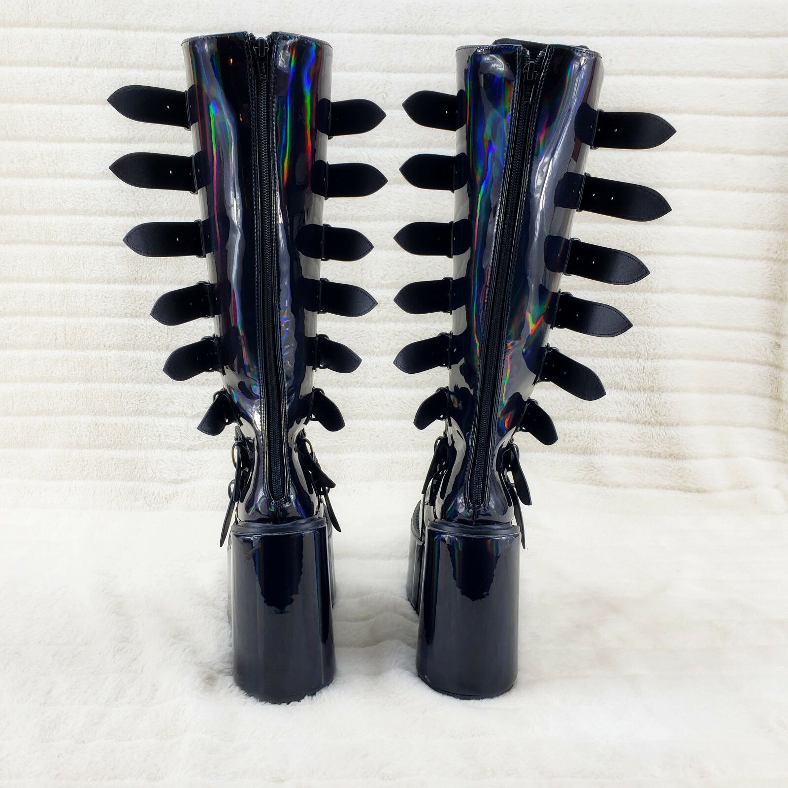 Other DEMONIA Swing 815 Black Oil Slick hologram Goth Punk Knee Bo Size US 8 / IT 38 - 5 Thumbnail