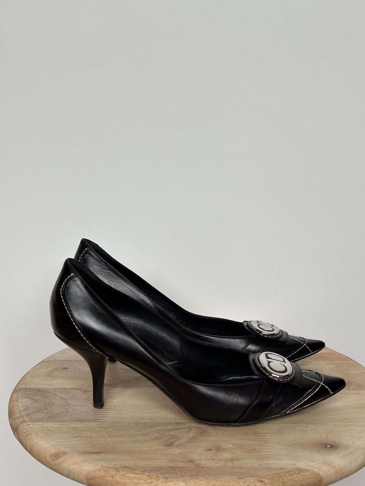 Dior Dior John Galliano vintage leather black heels metal logo Size US 6 / IT 36 - 3 Thumbnail