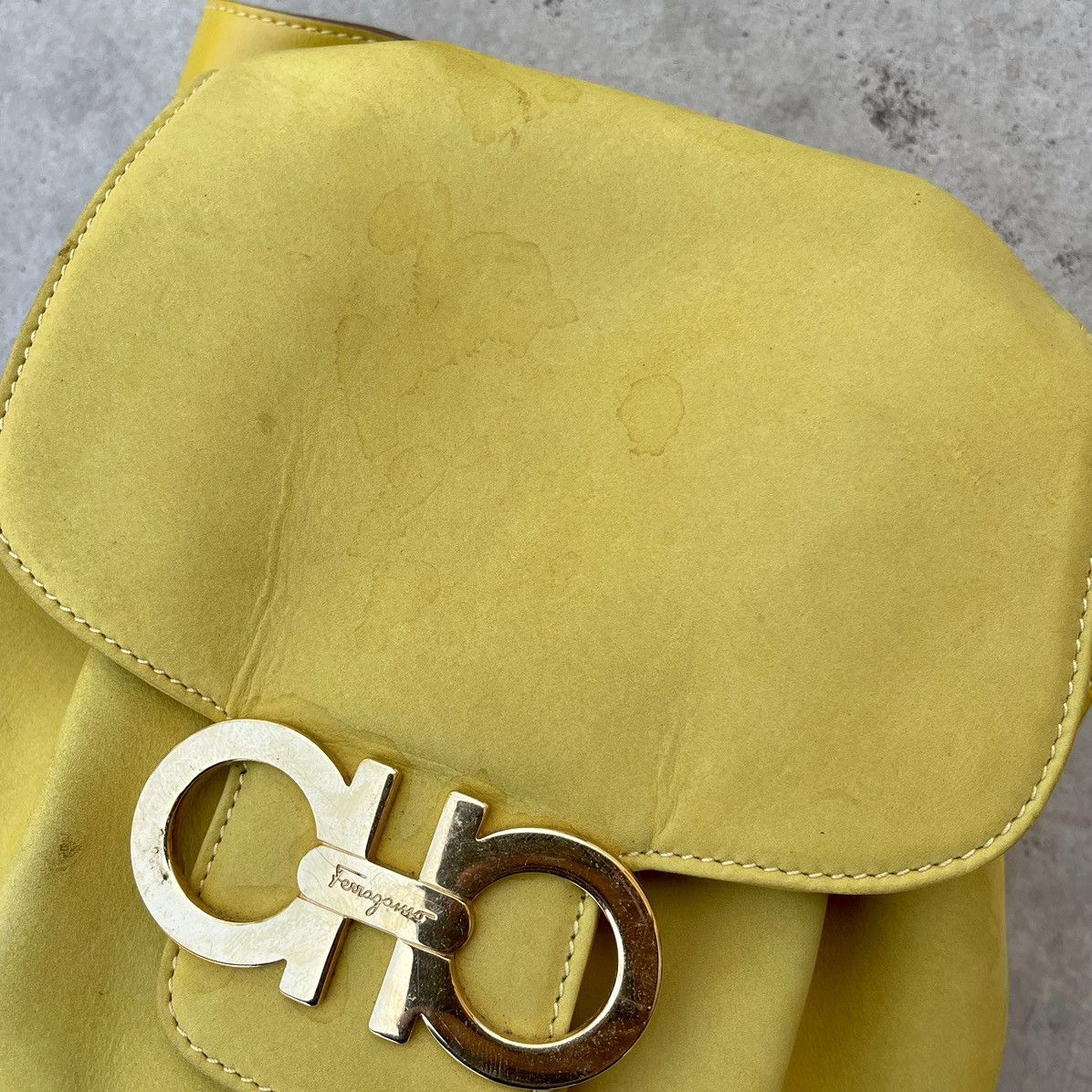 Salvatore Ferragamo Salvatore Ferragamo Yellow Suede Gancini Backpack Size ONE SIZE - 9 Thumbnail