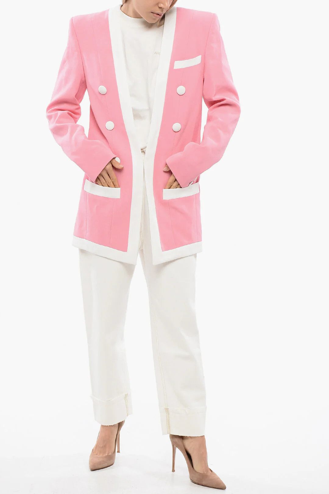 Balmain og1mm0326 Structured Crepe de Chine Jacket in Pink Size S / US 4 / IT 40 - 4 Thumbnail