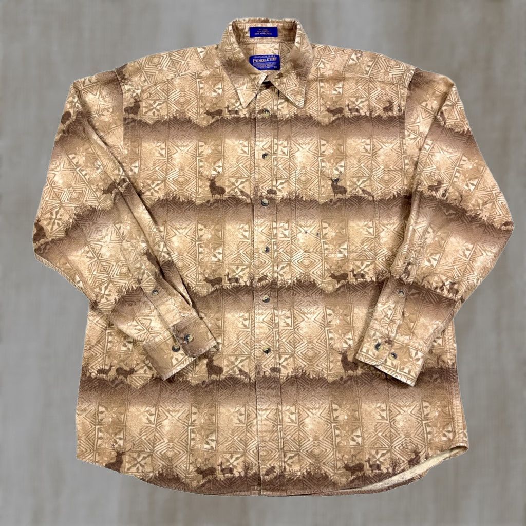 Pendleton Pendleton Shirt Men Medium Brown Chamois Cloth Button Up Elk Print Southwestern Size US M / EU 48-50 / 2 - 1 Thumbnail