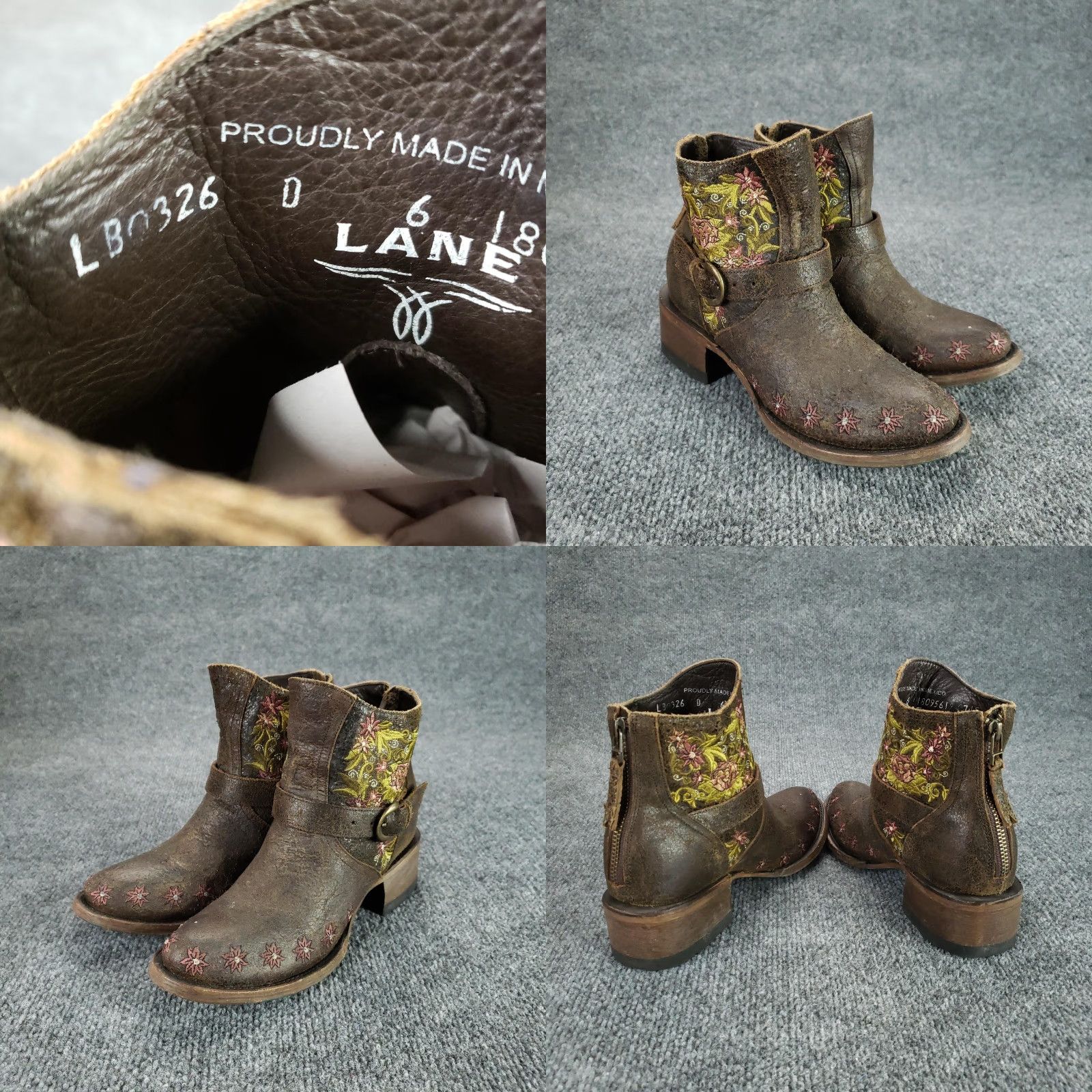 Vintage Lane Womens Boots Western Ankle Brown Leather Embroidered Floral LB0326 6 Size D Heel Block Casual Shoes Size US 6 / IT 36 - 9 Thumbnail