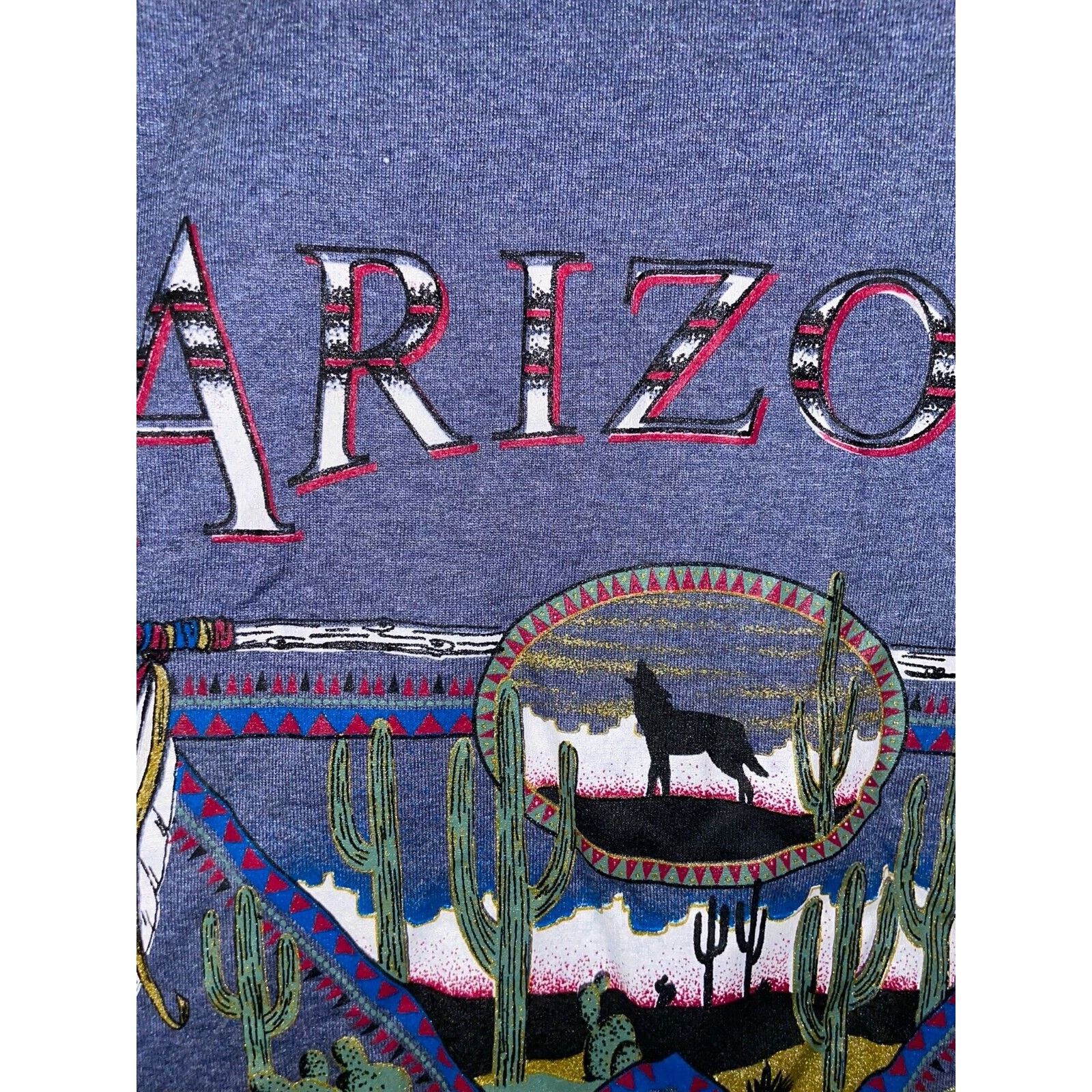 Jerzees Vintage Arizona Shirt Blue Native American Mountain Tee 90s Size US M / EU 48-50 / 2 - 5 Thumbnail