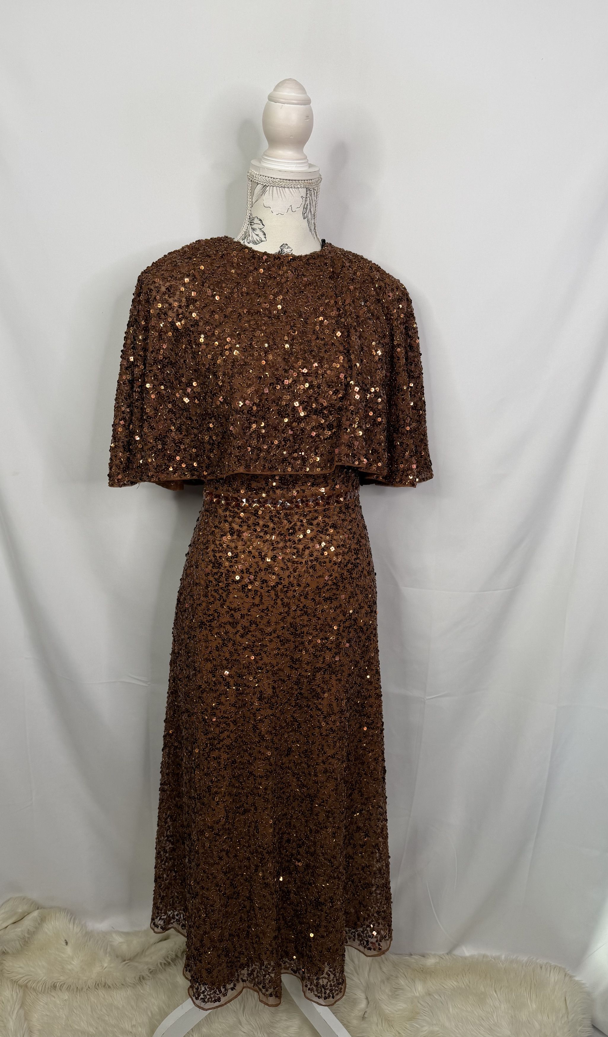 Mac Duggal Mac Duggal 5577 Copper Sequin Capelet Midi Dress Flawed Size XS / US 0-2 / IT 36-38 - 11 Thumbnail