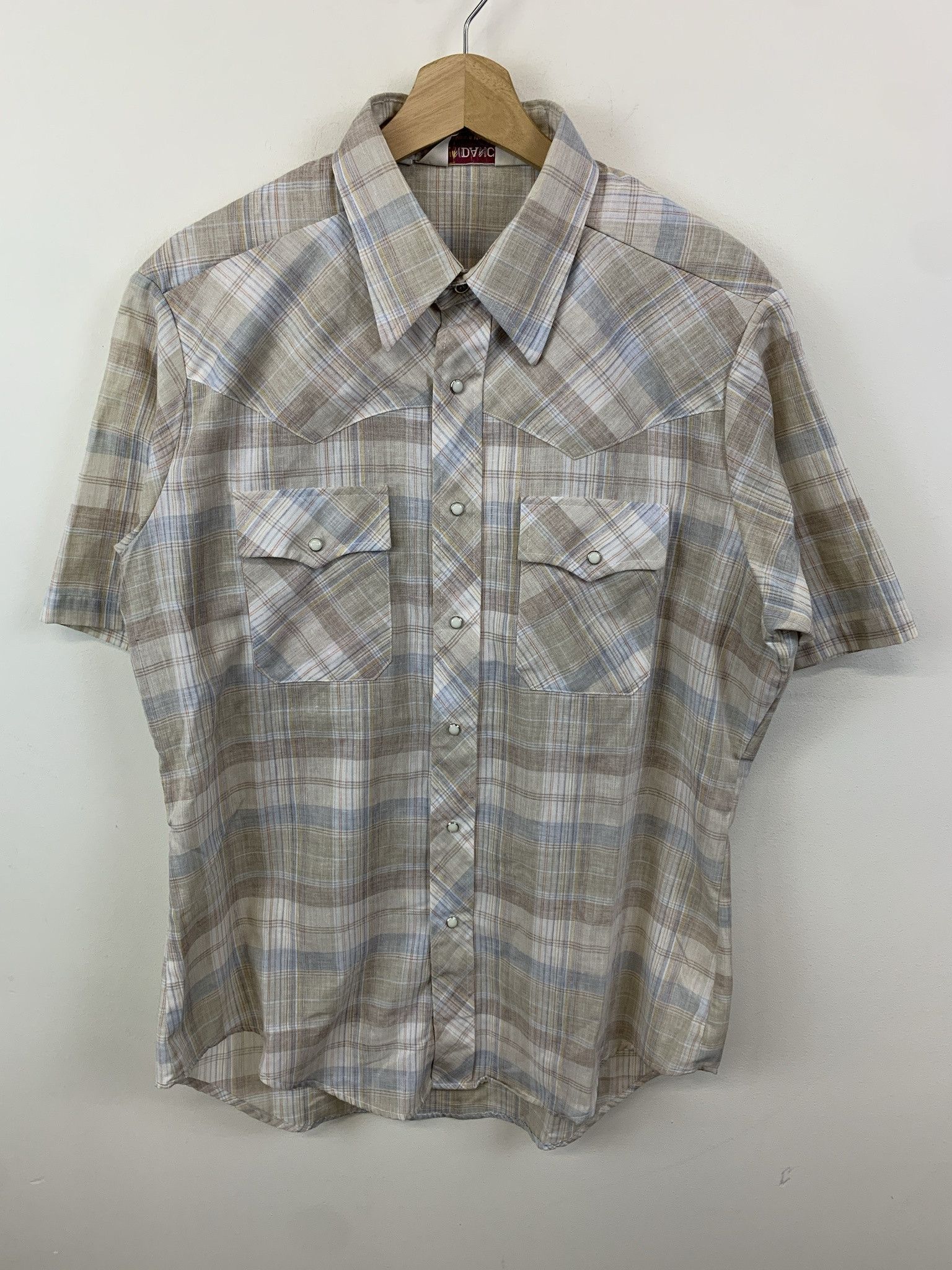Vintage 1980s Western Snap Shirt Sundance Tan Check Cowboy Western Shirt Size M