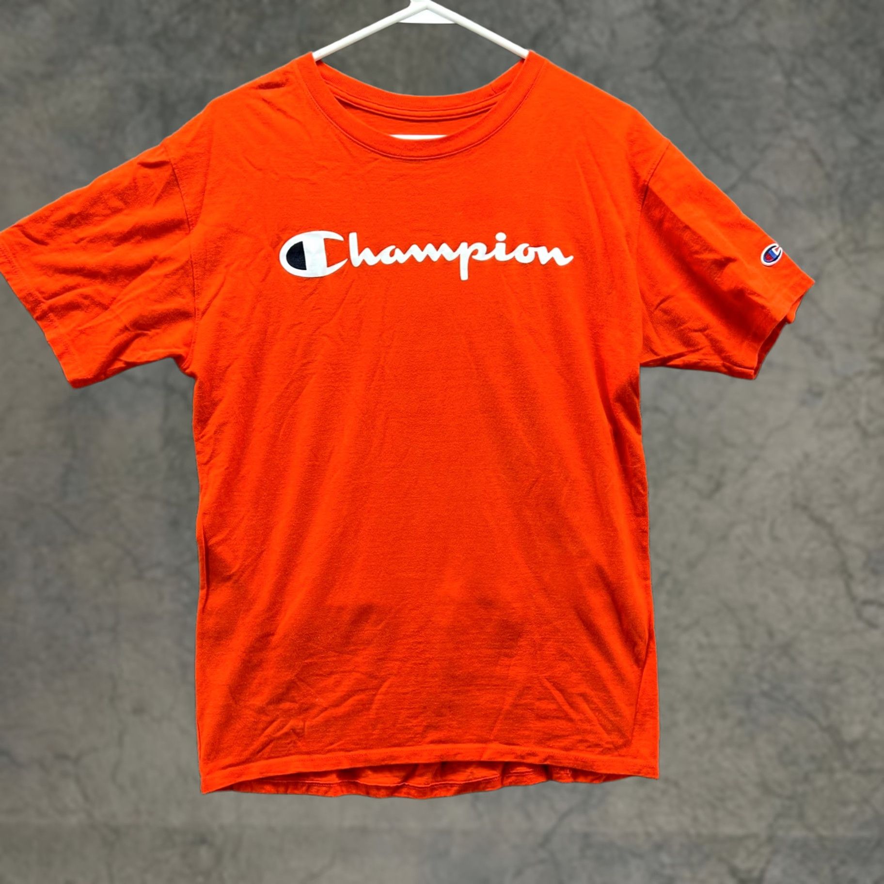 Champion Champion Shirt Mens Medium Orange Graphic Cotton Tee Crewneck Spell Out Y2K Size US M / EU 48-50 / 2 - 1 Thumbnail