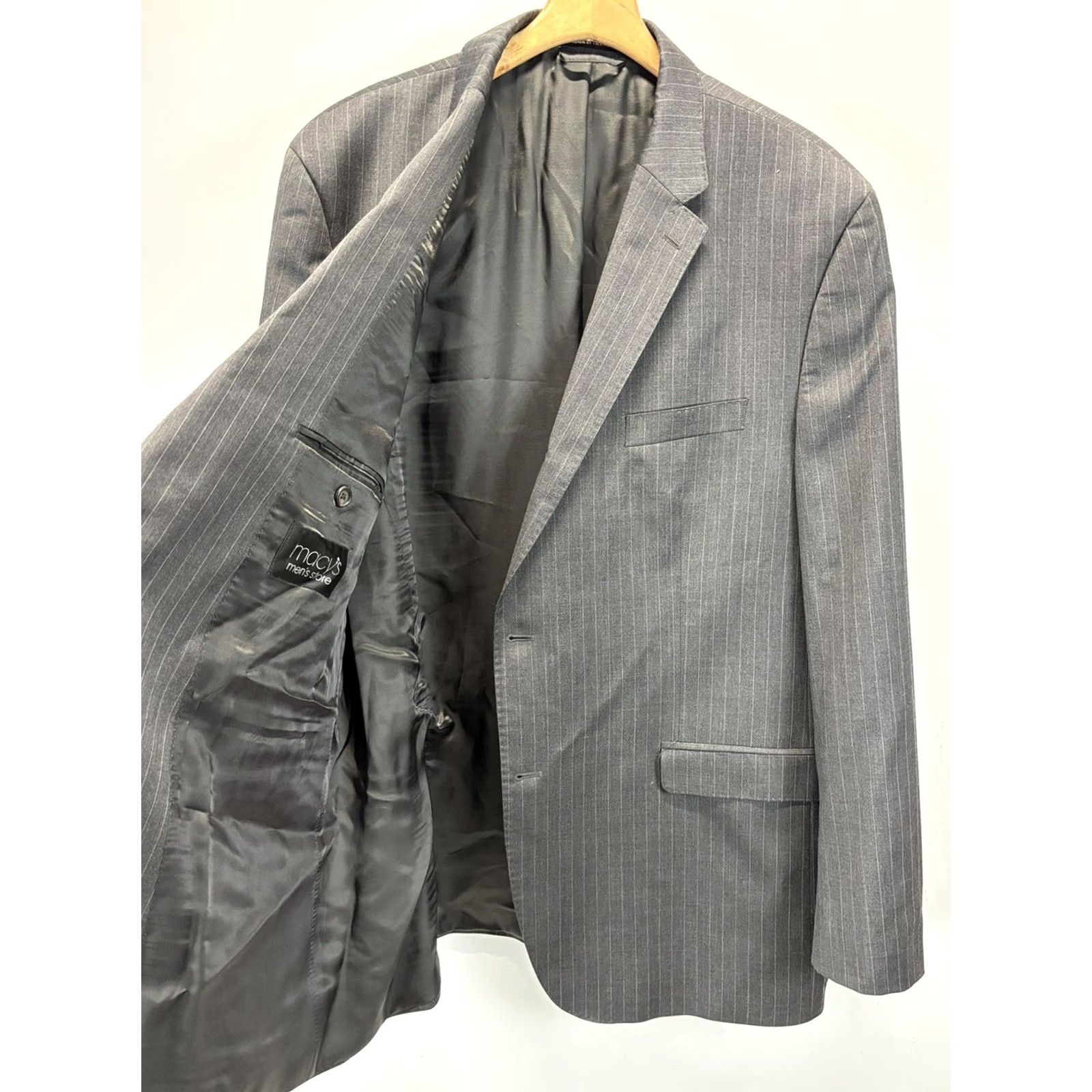 Ralph Lauren Lauren Ralph Lauren Blazer Sport Coat Jacket 50L Wool Slim Gray Striped Men’s VINTAGE? Size 50R - 4 Thumbnail