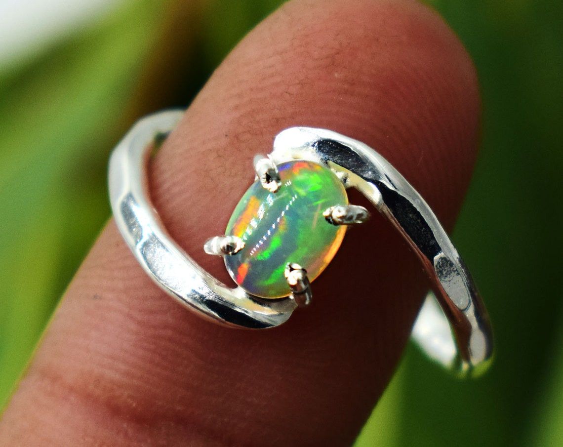 Handmade Handmade 925k Silver Natural Ethiopian Opal Gemstone Ring Size ONE SIZE - 1 Thumbnail