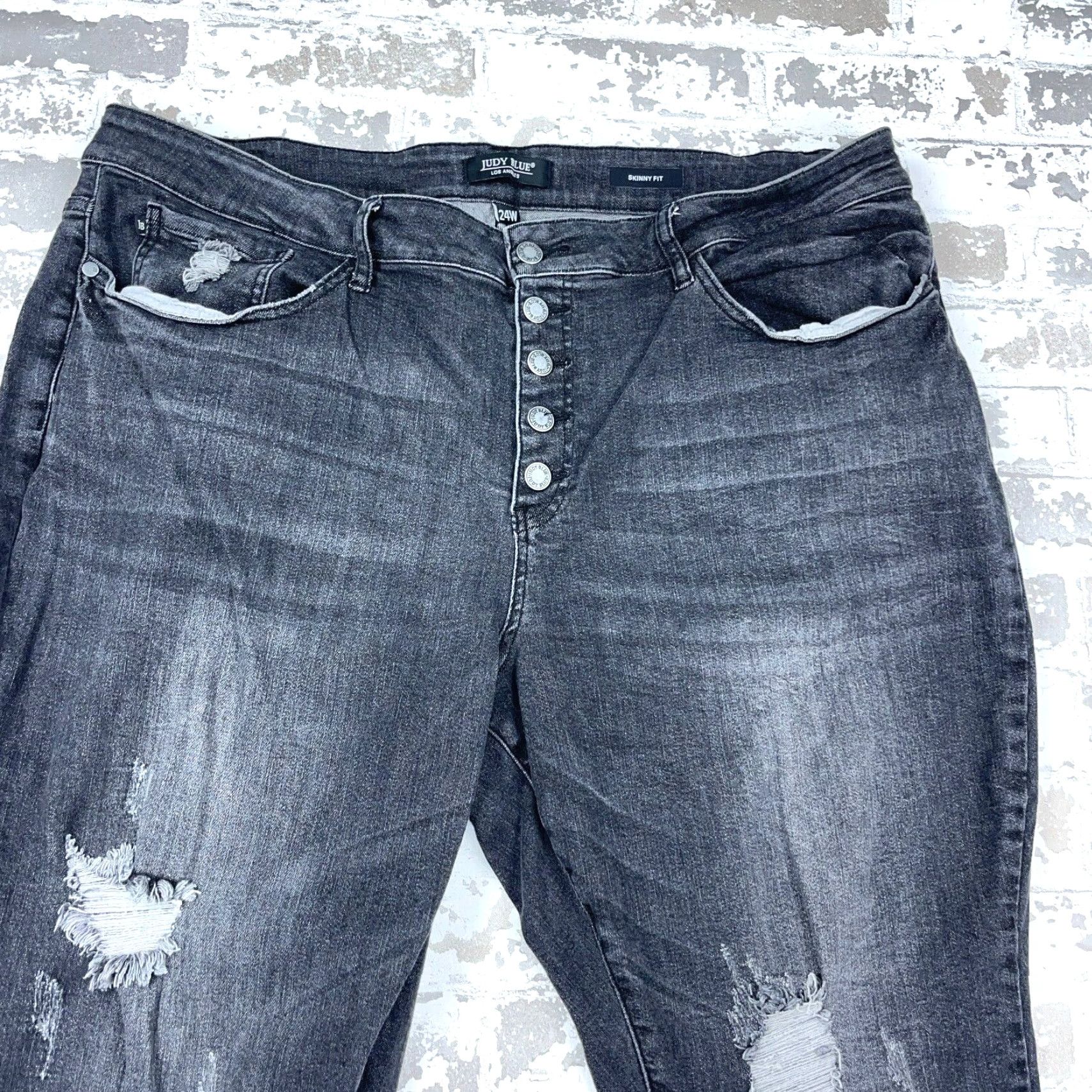 Vintage Judy Blue Jeans Women 24W Skinny Fit Black Wash Faded Pants Button Fly Plus Size 42" / US 20 - 3 Thumbnail