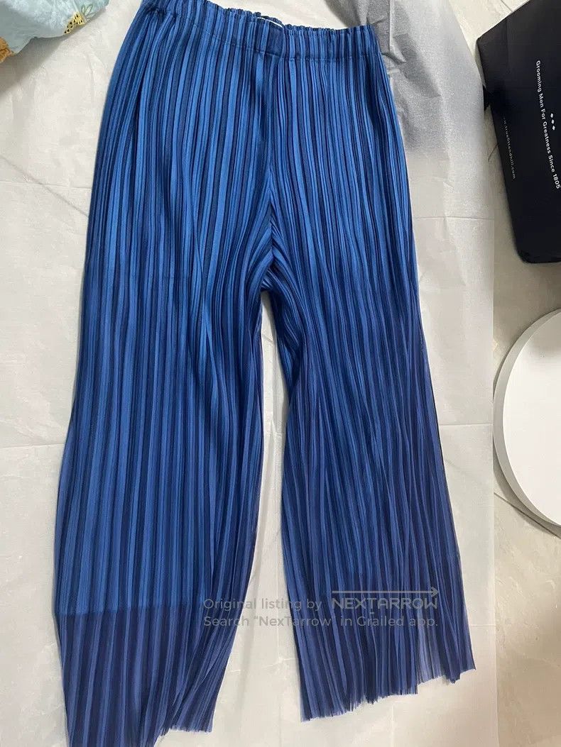 Issey Miyake Issey Miyake size:1 Double Vertical Stripe Blue Long Pants Size 22" - 1 Thumbnail