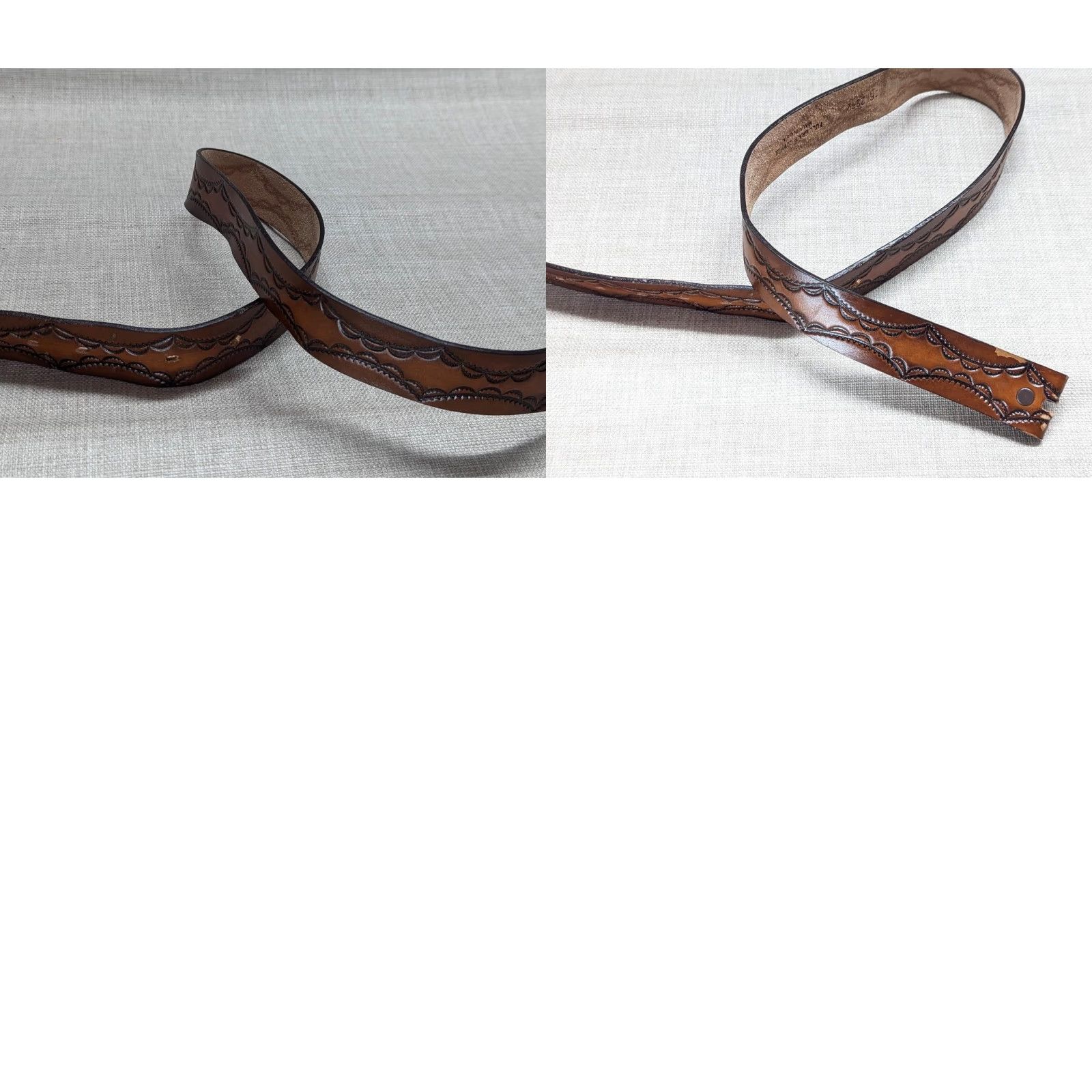 Vintage VINTAGE USA MADE TOOLED BUCKLE BELT 32 BROWN WESTERN COWHIDE COWBOY RODEO - Men - Belt - Brown - 1-1/2" - Full Grain Leather - Vintage leather belt Size 32 - 8 Thumbnail