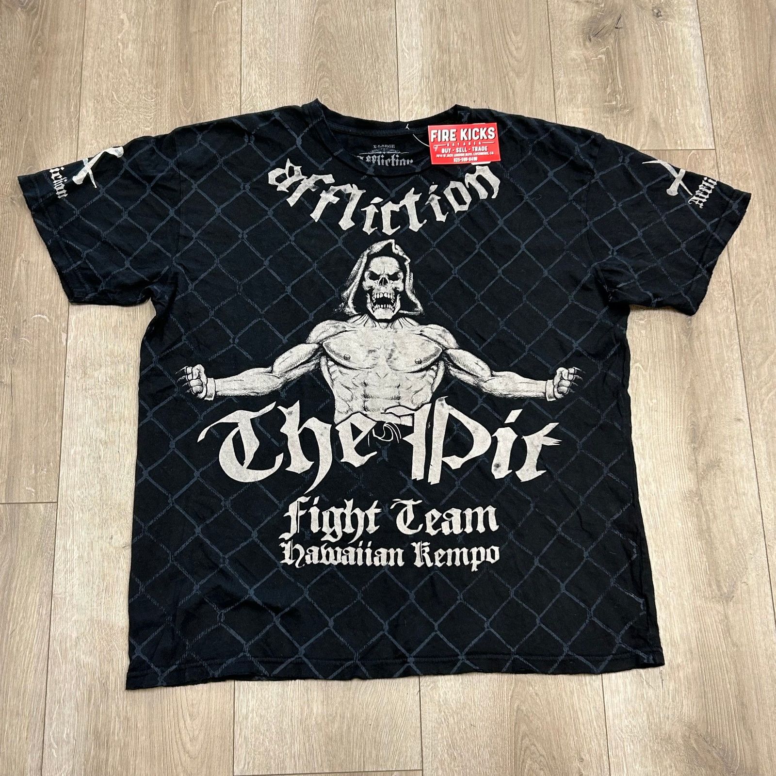 Affliction Y2K Affliction The Pit Skeleton Fence AOP Black Tee T Shirt Size US XL / EU 56 / 4 - 1 Thumbnail