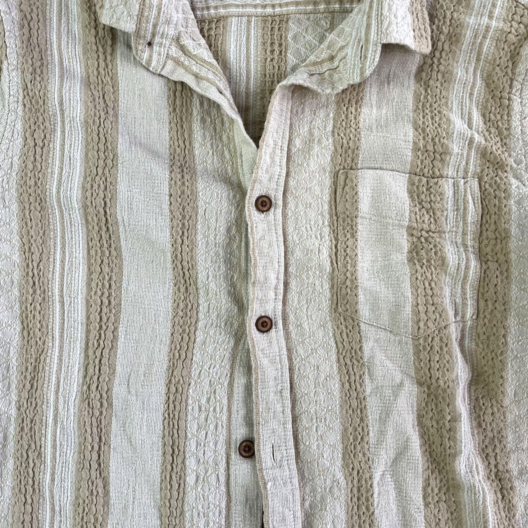 Ben Sherman Ben Sherman Shirt Mens XL Beige Tan Textured Stripe Short Sleeve Button Up Top Size US XL / EU 56 / 4 - 2 Thumbnail