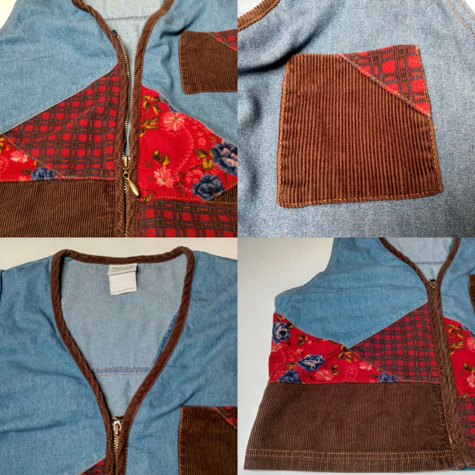 Vintage VINTAGE Stephanie K Koret Denim Vest Chambray Women L Blue Patchwork Zip Boho Hippie Jean Vest Size 36" / US 14 / IT 50 - 8 Thumbnail