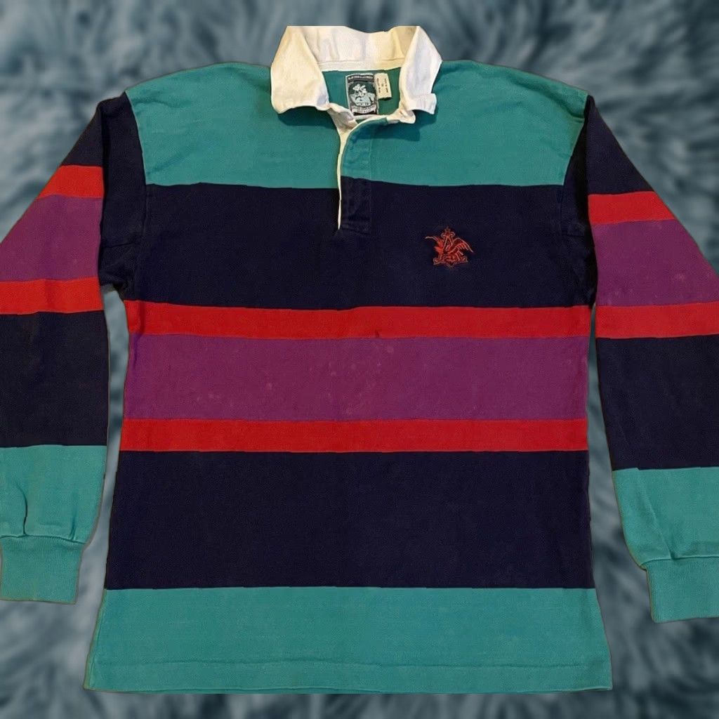 Budweiser Vtg Budweiser Faded Striped Rugby Shirt L XL Green Bar Surf Skate Grunge 80s 90s Mens Shirt Size US L / EU 52-54 / 3 - 1 Thumbnail