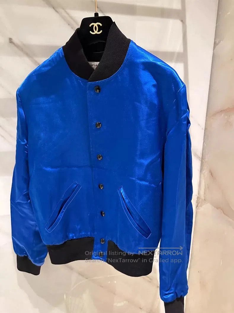 Saint Laurent Paris Saint Laurent Blue Silk Shark Jacket. Size XS / US 0-2 / IT 36-38 - 1 Thumbnail