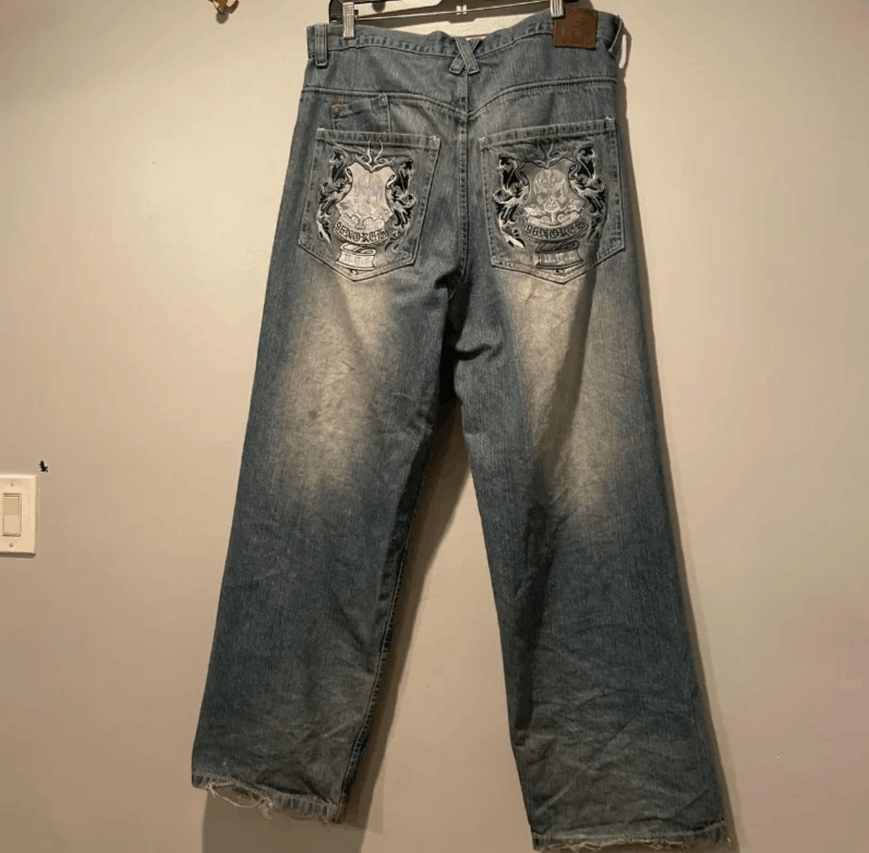 Skull Embroidered Baggy Jeans