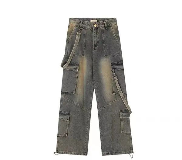 Japanese Brand Retro yellow mud-dyed distressed multi-pocket cargo jeans Size US 32 / EU 48 - 1 Thumbnail