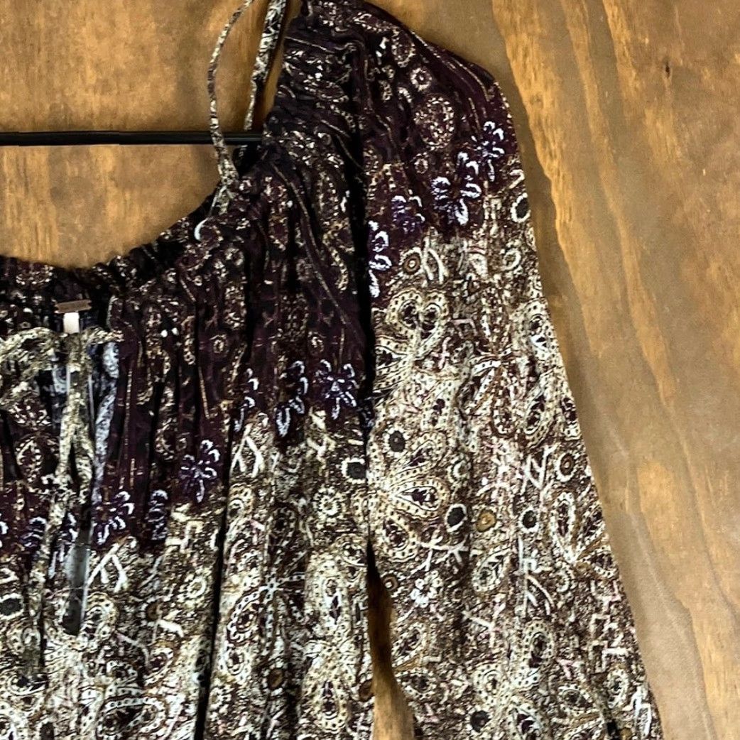 Free People Free People Romper Womens Brown So Divine Smocked Paisley 100% Rayon M Size 32" / US 10 / IT 46 - 6 Thumbnail