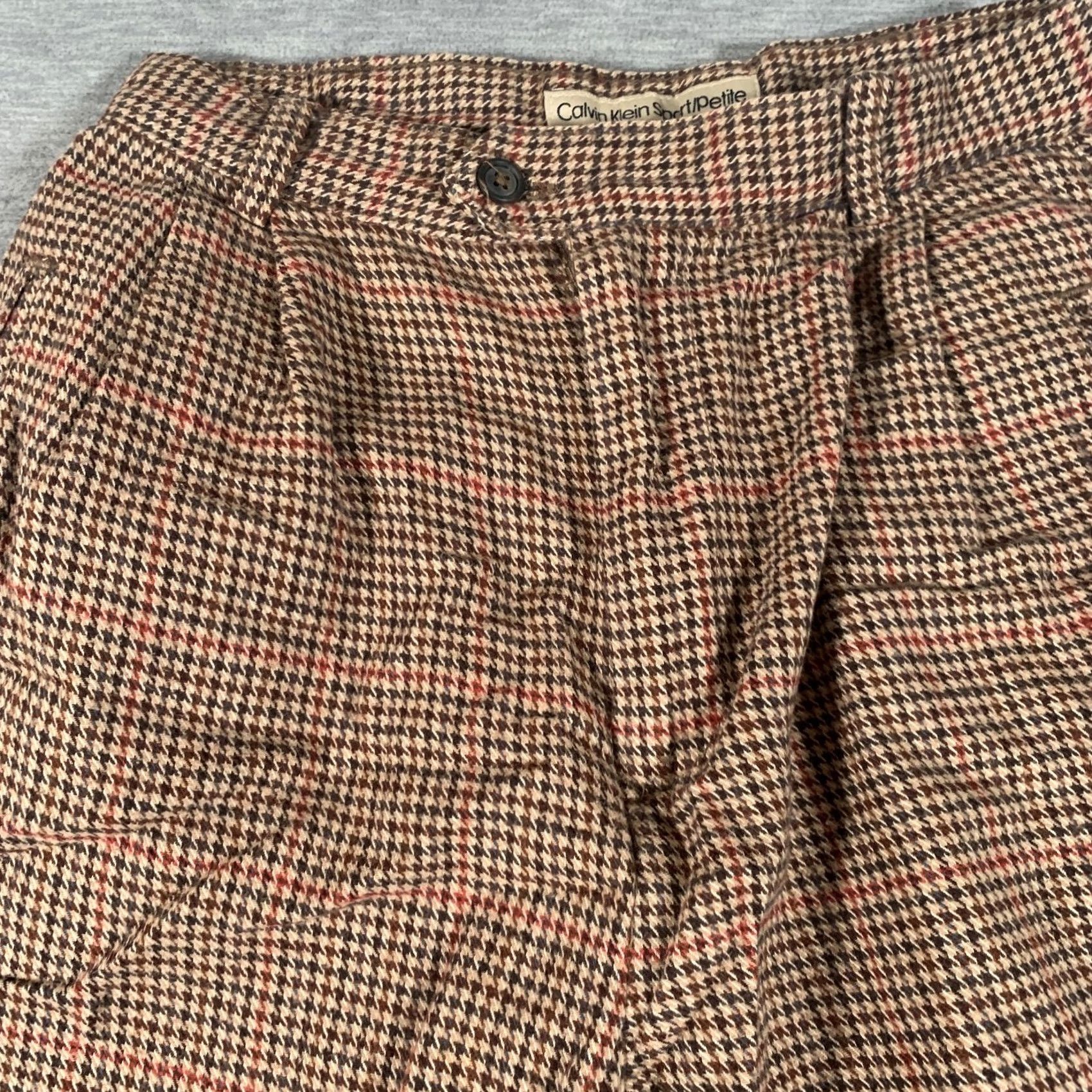 Vintage VINTAGE Calvin Klein Sports/Petite Pants Women 8 Brown Check Tapered Cuffed 80s Size 30" / US 8 / IT 44 - 4 Thumbnail