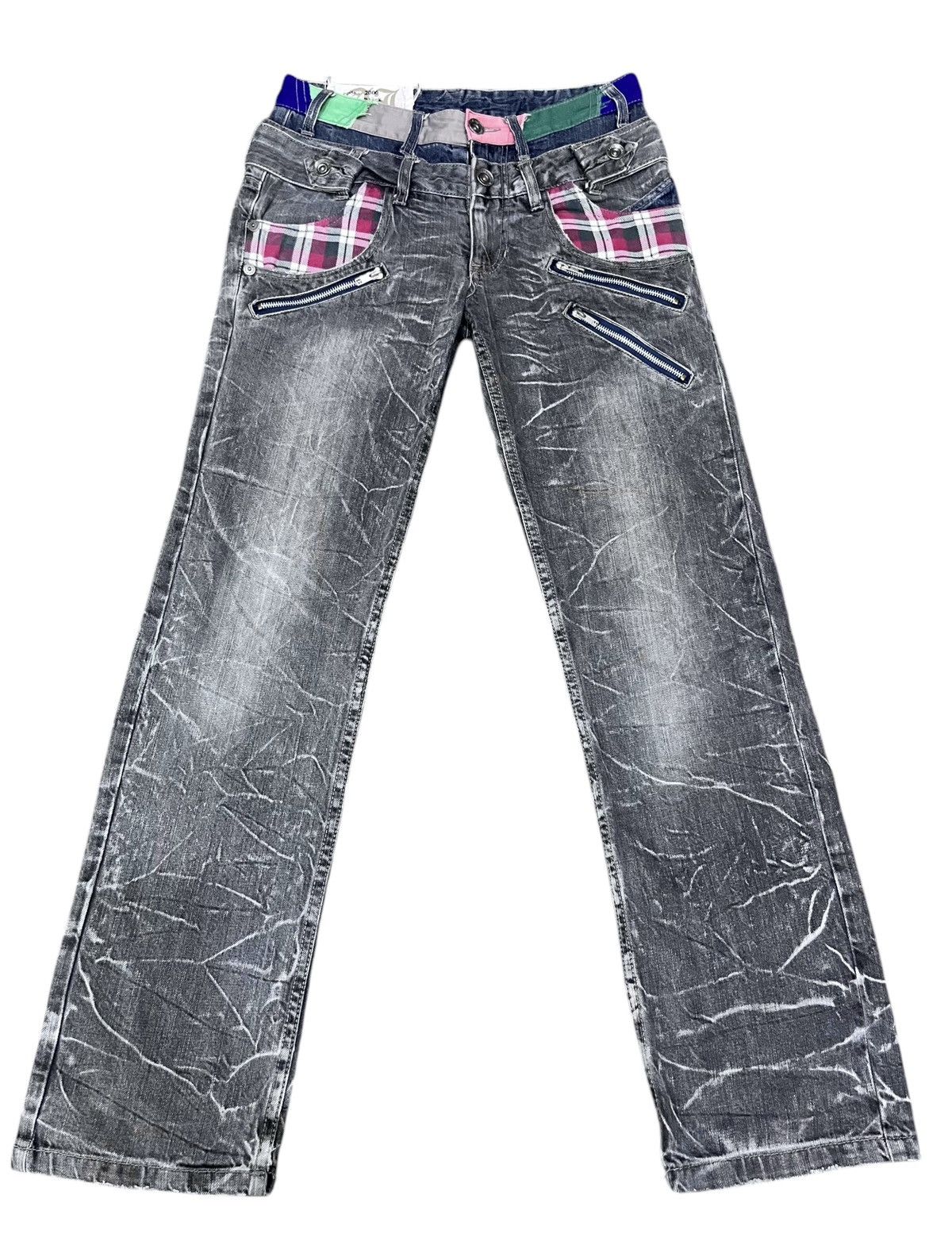 Japanese Brand 🔥PUNK Double Waist Grunge Bondage Zippers Acid Wash Denim Size US 29 - 3 Thumbnail