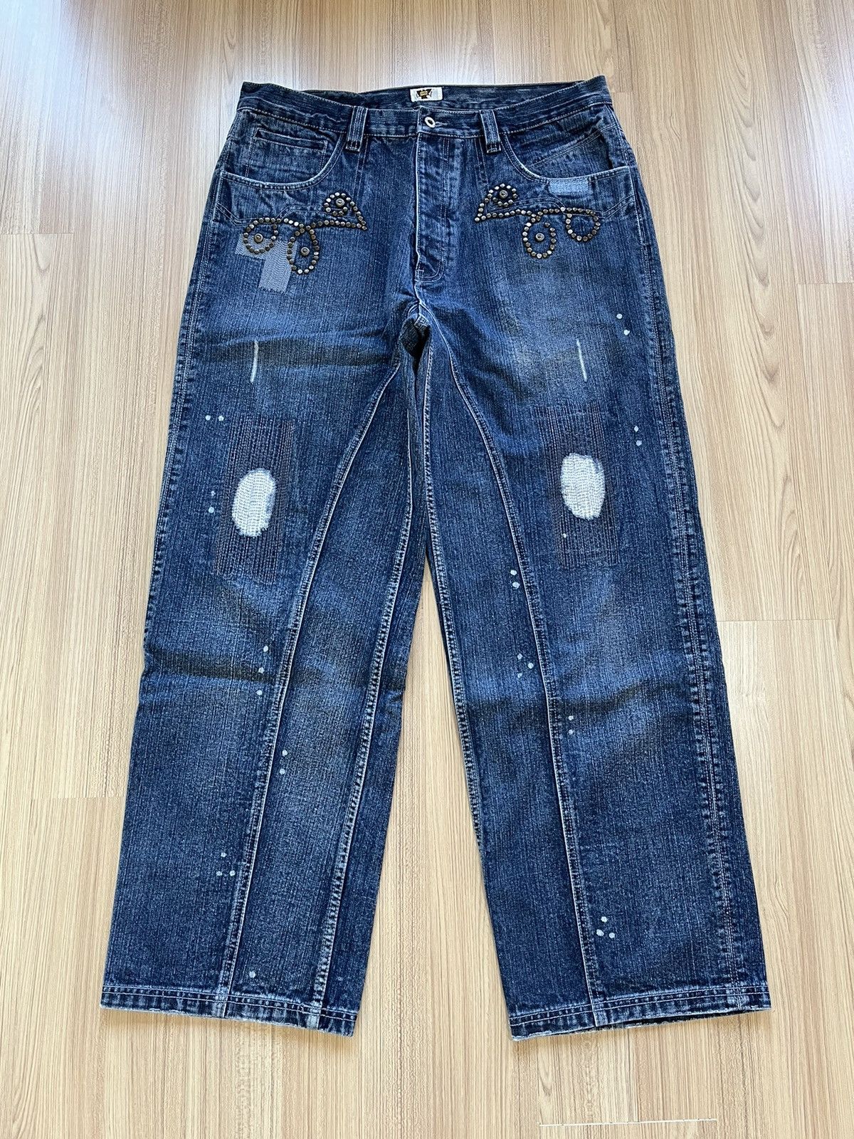 image of Vintage Antik Denim Embroidered Jeans in Blue, Men's (Size 40)