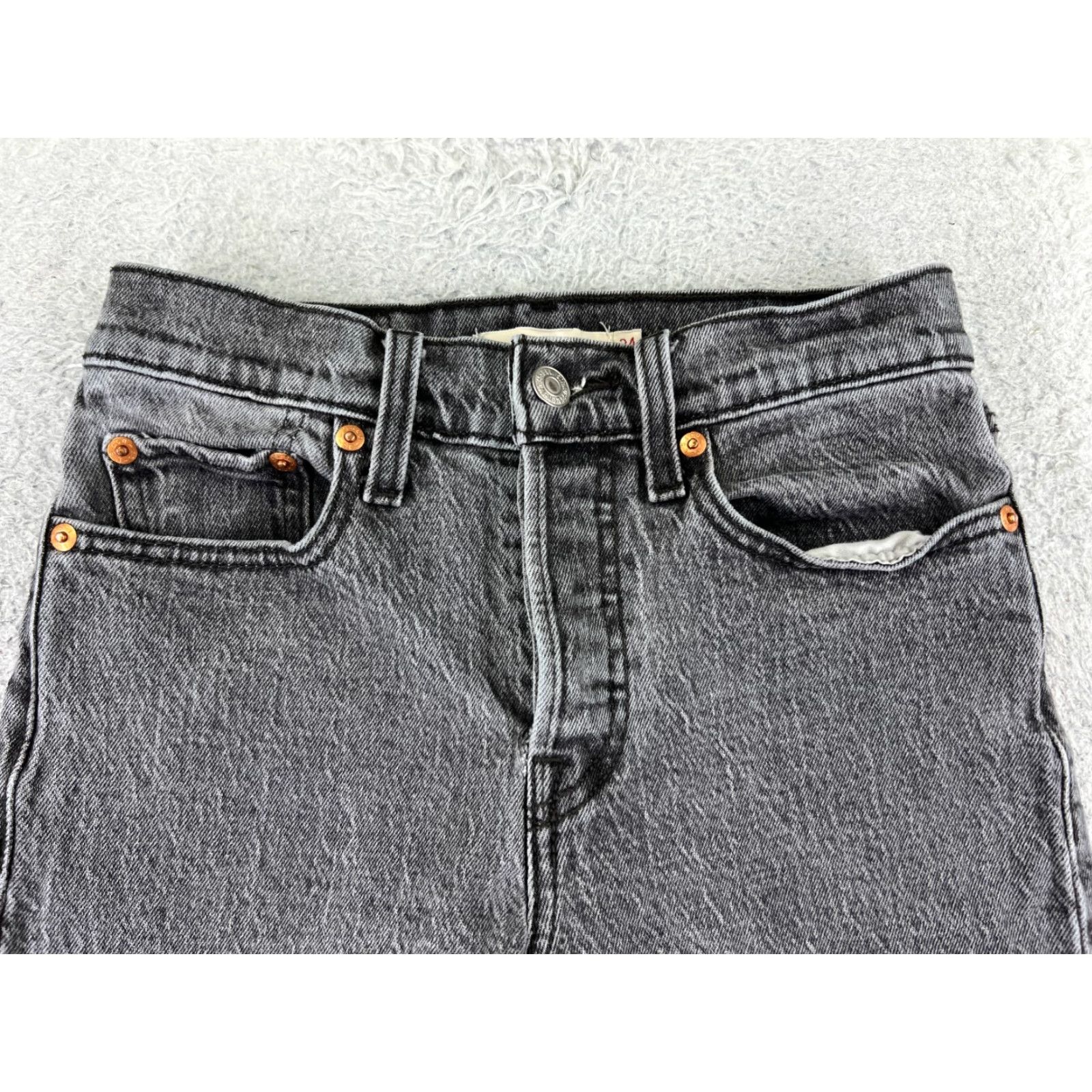 Levi's Levis Premium Womens Jeans 24 Black Denim Wedgie Button Fly 23x26 Size 42" / US 20 - 4 Thumbnail