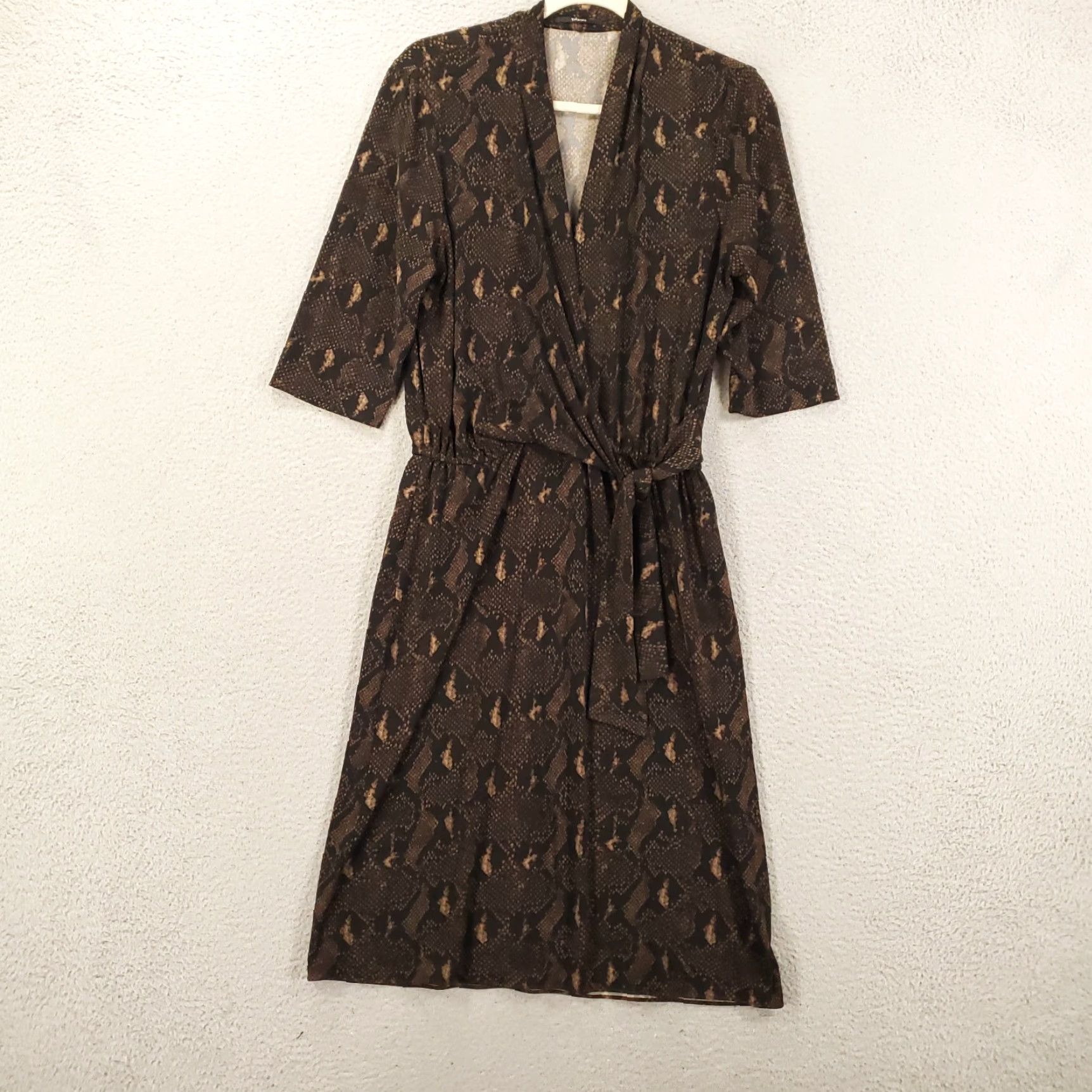 Vintage Tahari Dress Womens Large Black Brown Snake Print Faux Wrap V-Neck Stretch Size L / US 10 / IT 46 - 3 Thumbnail
