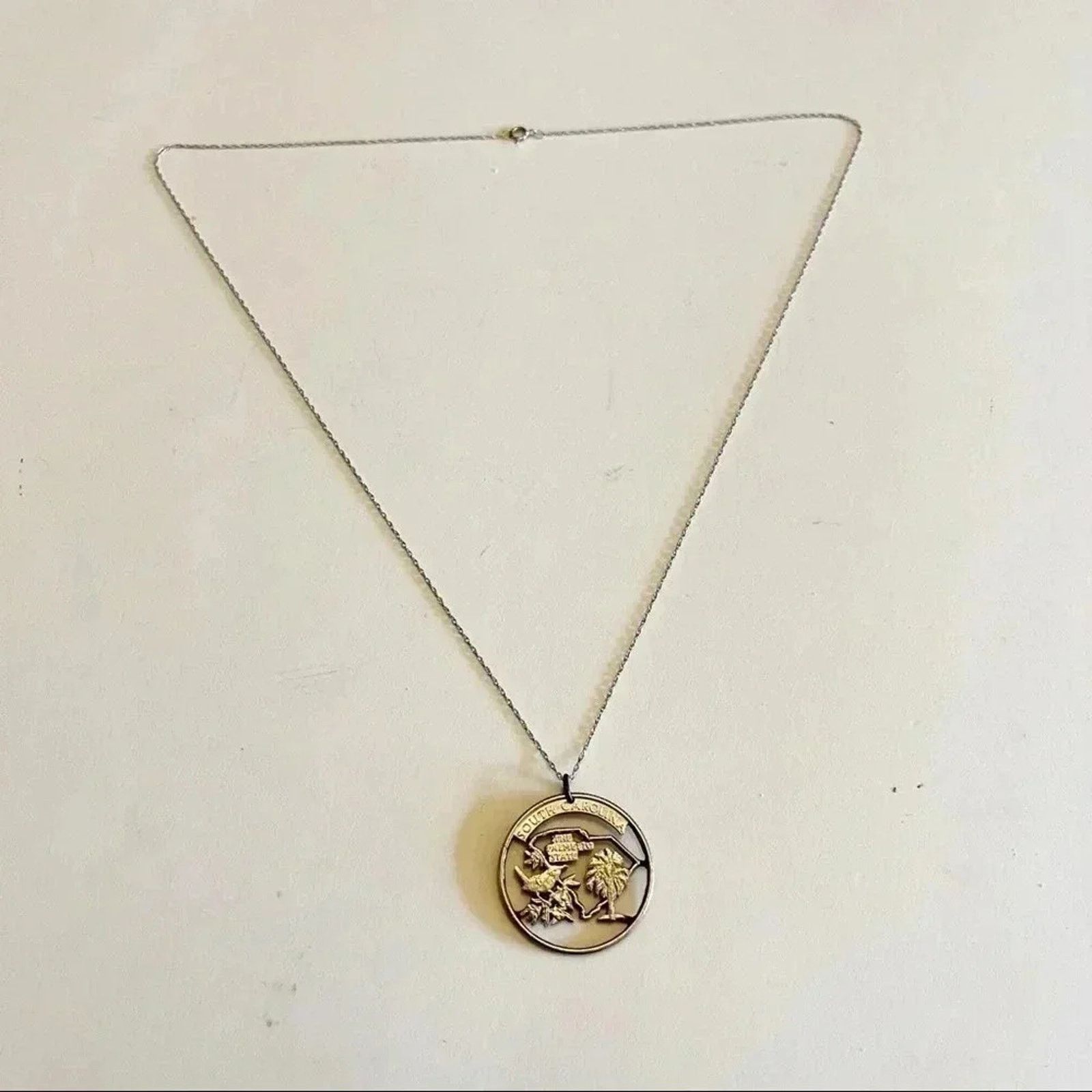 Other Hand Cut SC Quarter Necklace 18 Inch Silver Tone Chain Size ONE SIZE - 1 Thumbnail