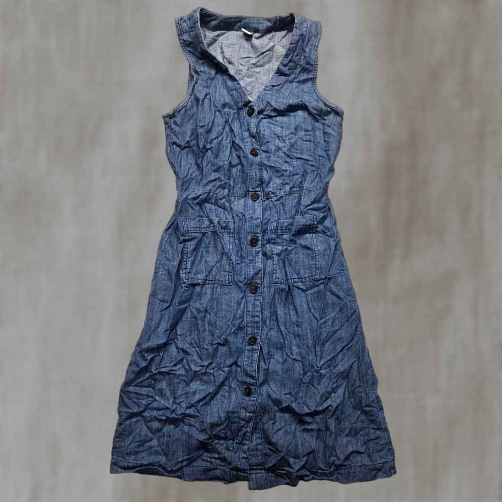 Old Navy VINTAGE Old Navy Denim Shirt Dress Solid Blue Sleeveless Knee Length Adult Women XS Size XS / US 0-2 / IT 36-38 - 1 Thumbnail