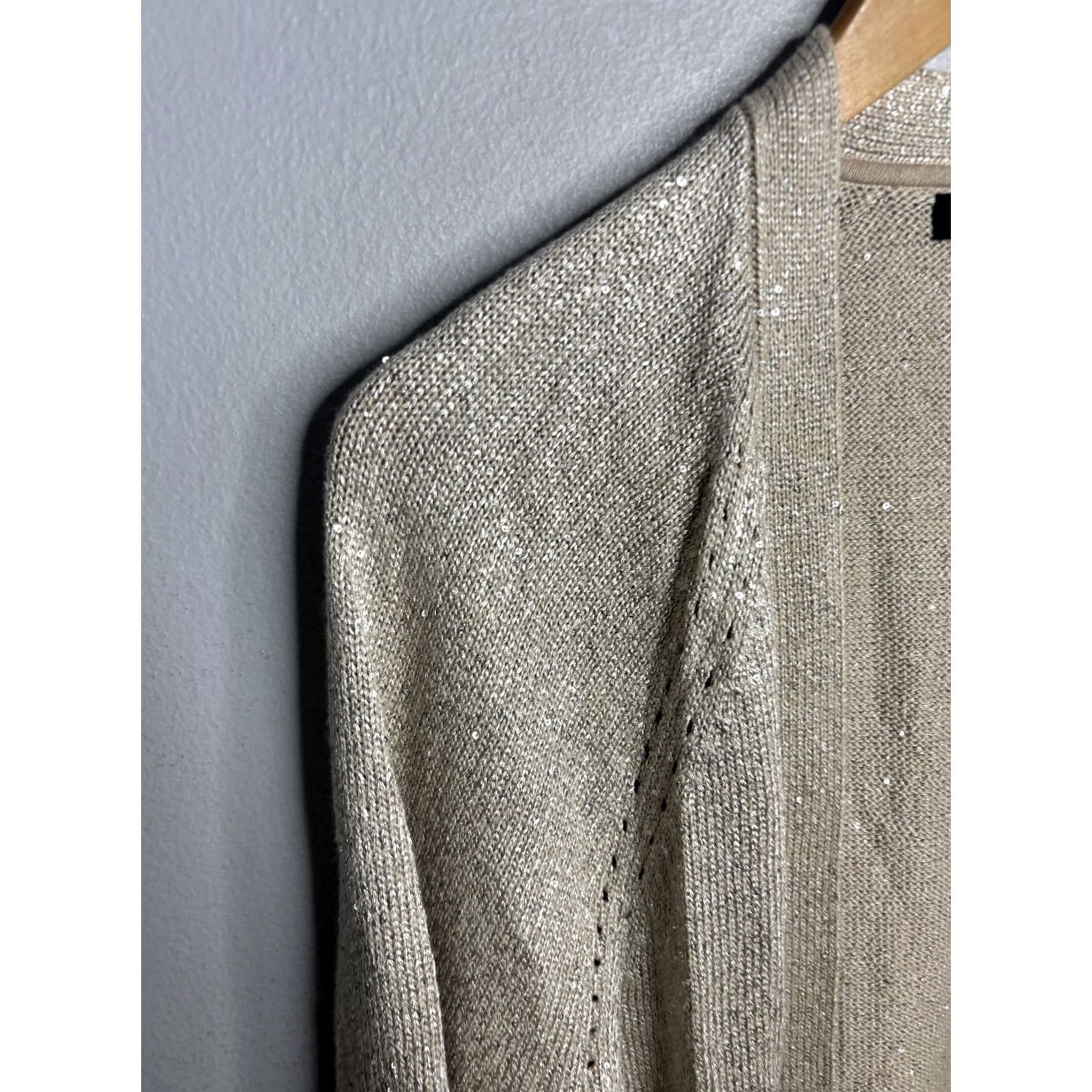 Banana Republic VINTAGE Banana Republic Cardigan Womens XL Beige Open Sequin Knit Long Sleeve Size XL / US 12-14 / IT 48-50 - 2 Thumbnail