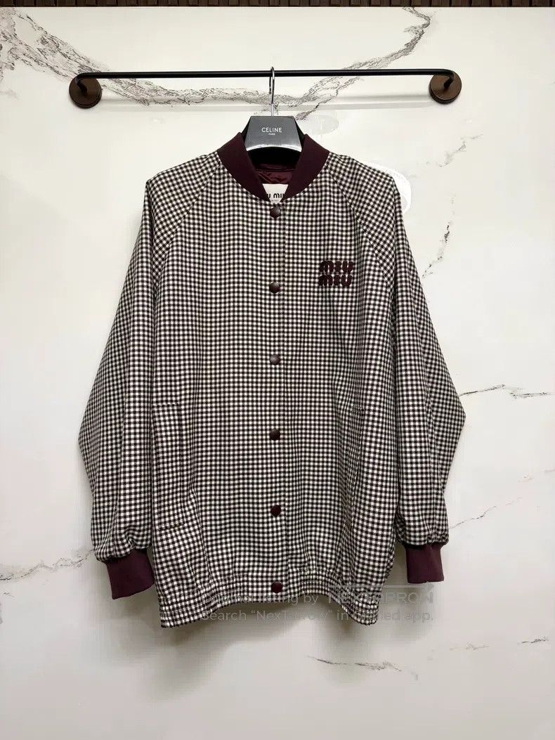 Miu Miu Miu Miu Burgundy checkered logo jacket Size XS / US 0-2 / IT 36-38 - 1 Thumbnail