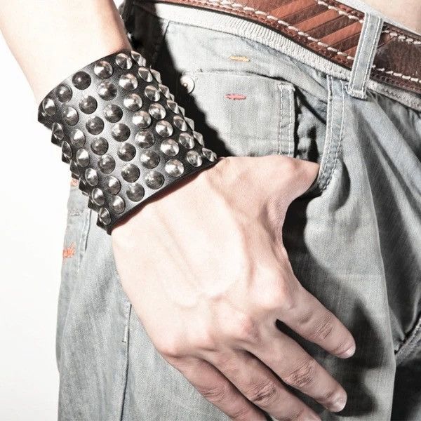 Jewelry Punk Rivet Leather Hand Bracelet Size ONE SIZE - 1 Thumbnail
