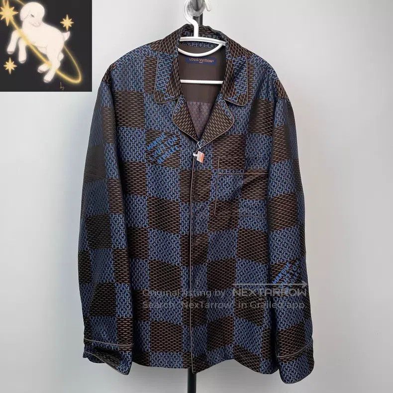 Louis Vuitton Louis Vuitton Fei Dong Xiu Blue Checkerboard Logo Long Sle Size US XL / EU 56 / 4 - 1 Thumbnail