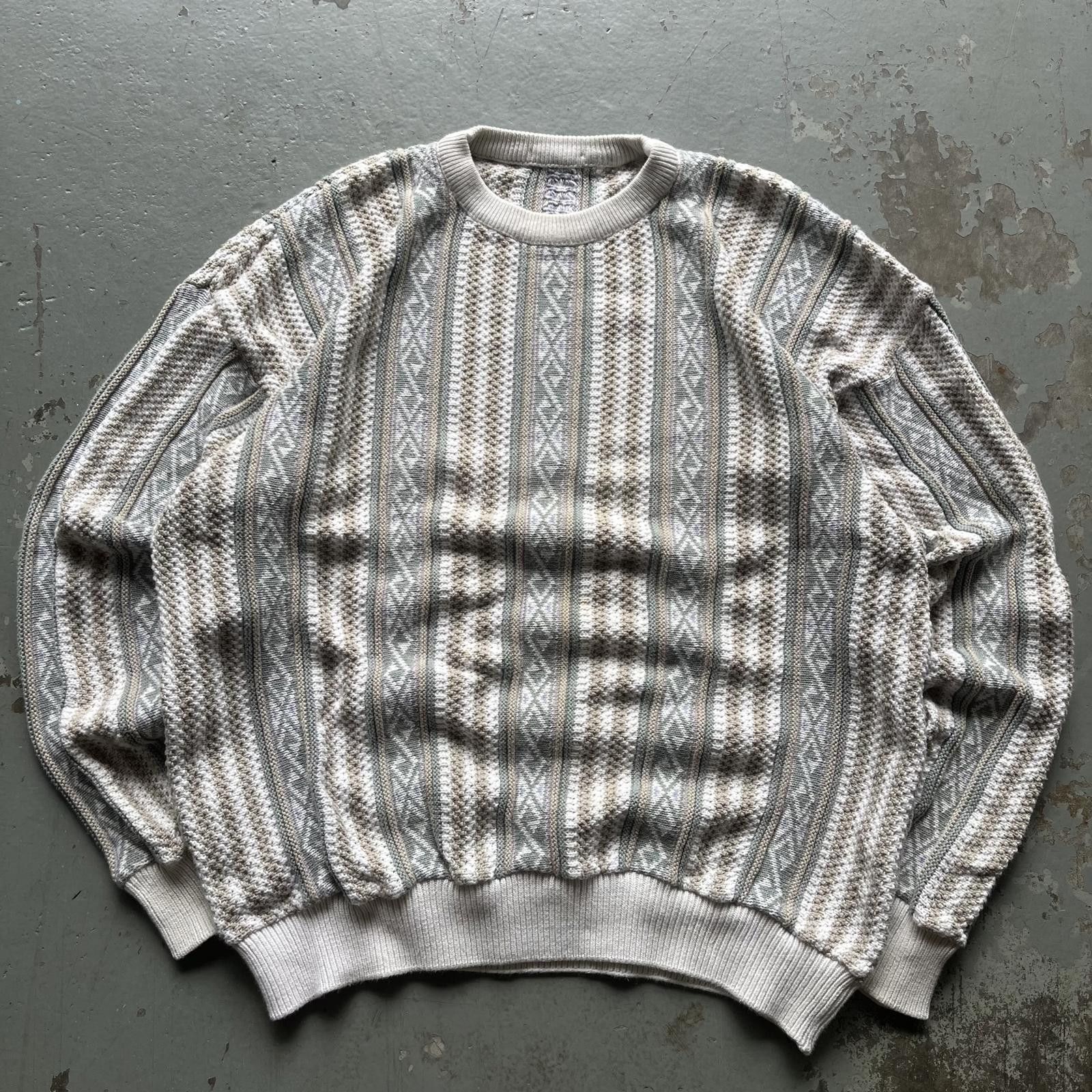 Vintage Vintage 90s 3D Knit Coogi Style Grunge Cream Green Sweater Size US XL / EU 56 / 4 - 1 Thumbnail