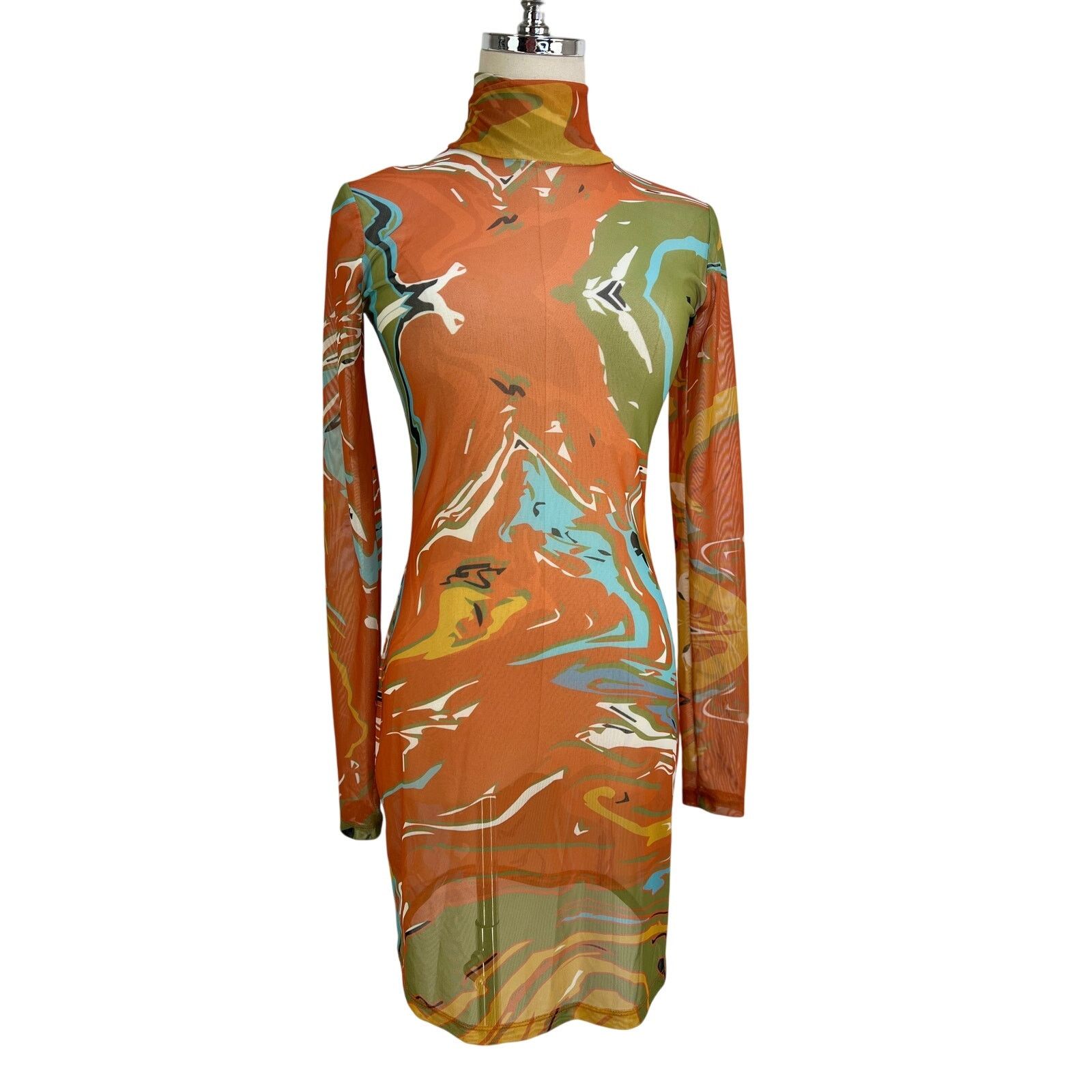 Other Kai Collective Gaia Mini Dress Printed Mesh Turtleneck Size S / US 4 / IT 40 - 1 Thumbnail