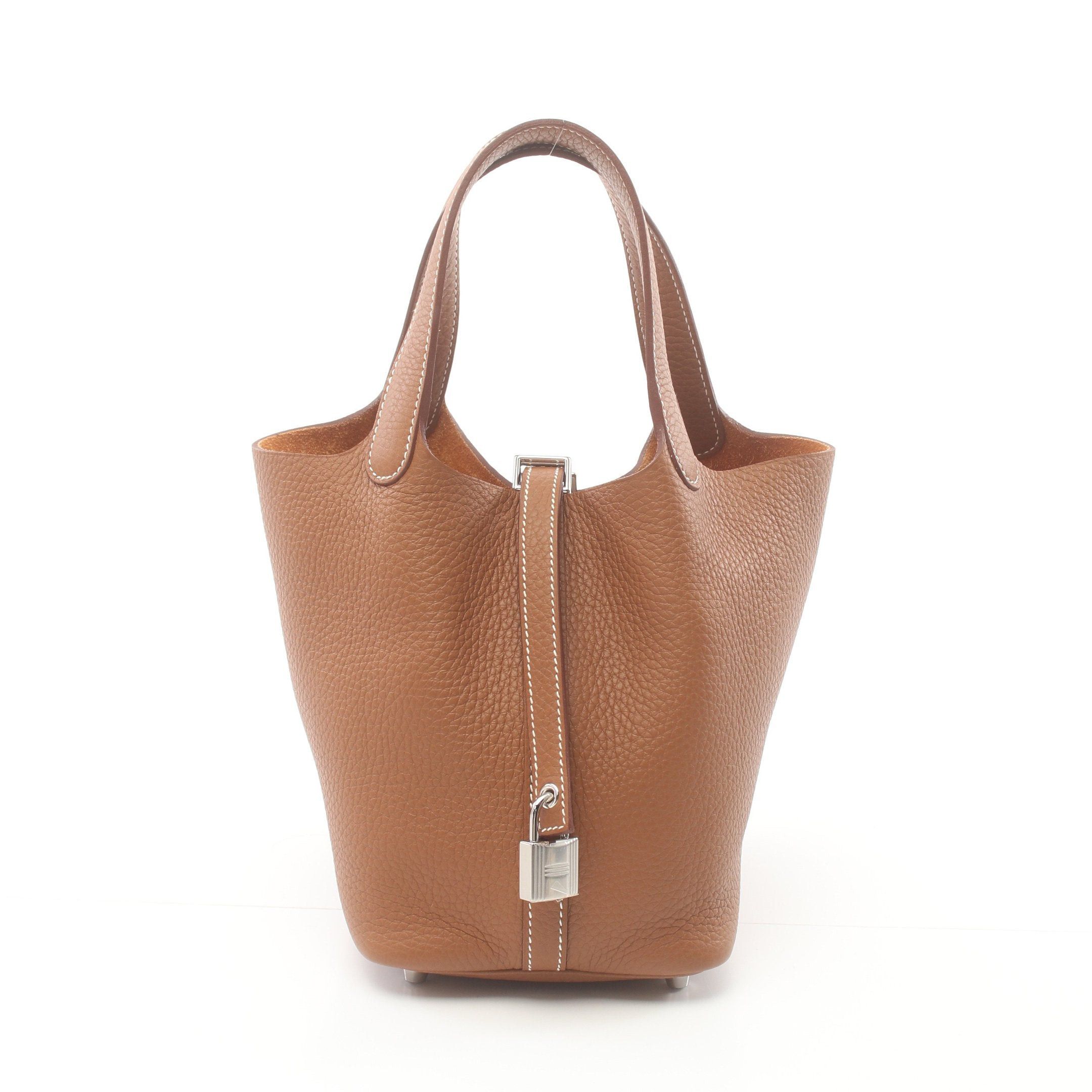 Hermes Hermes Picotan Lock Pm Gold Handbag Clemence Leather Brown Silver Hardware Double Engraved Size ONE SIZE - 1 Thumbnail
