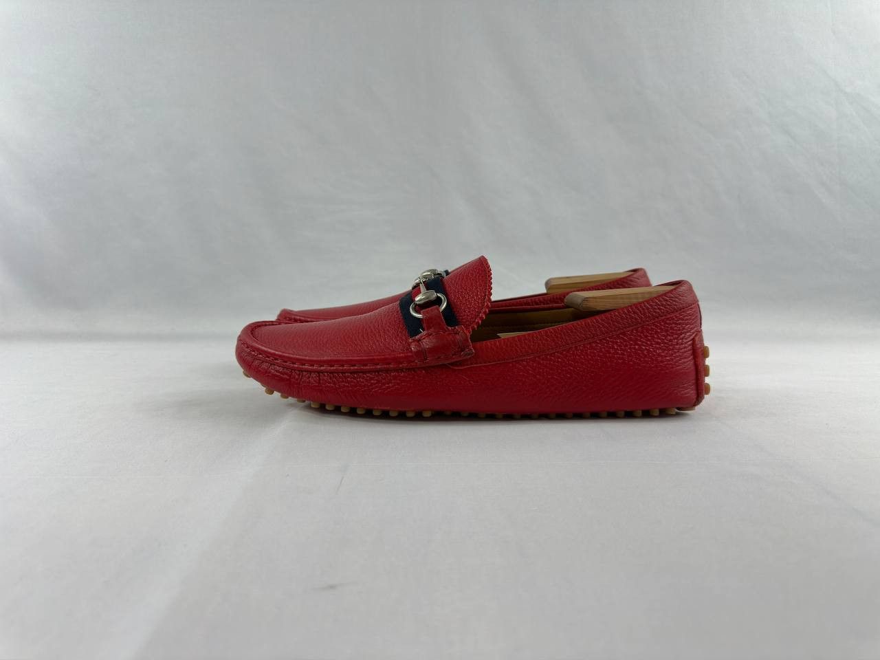 Gucci Gucci Red Leather Web Detail Horsebit Loafers Size US 10 / EU 43 - 8 Thumbnail