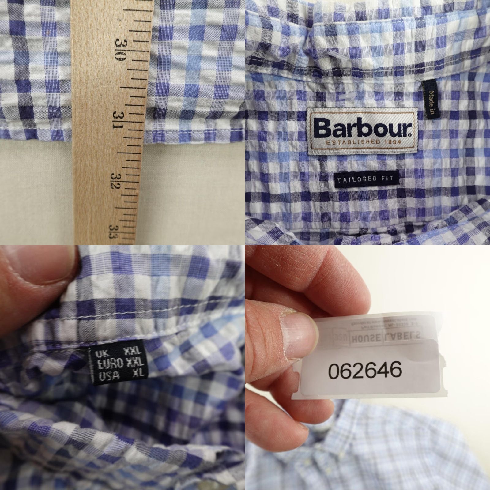 Barbour Barbour Mens Shirt XL Short Sleeve Cotton Seersucker Plaid Casual Summer Classic Blue Size US XL / EU 56 / 4 - 8 Thumbnail