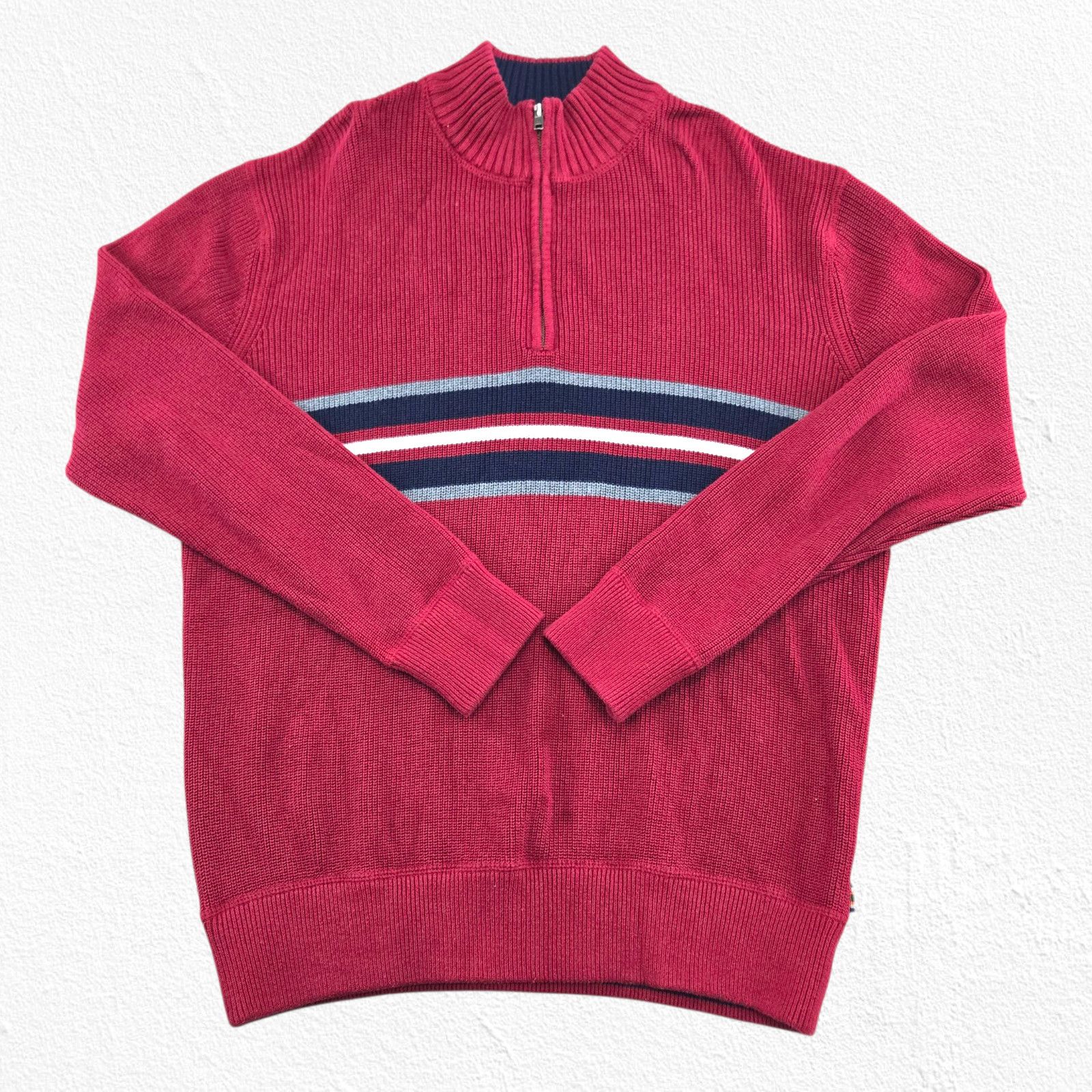 Eddie Bauer Eddie Bauer Red Half Zip Striped Knit Sweater Size Large Size US L / EU 52-54 / 3 - 2 Thumbnail