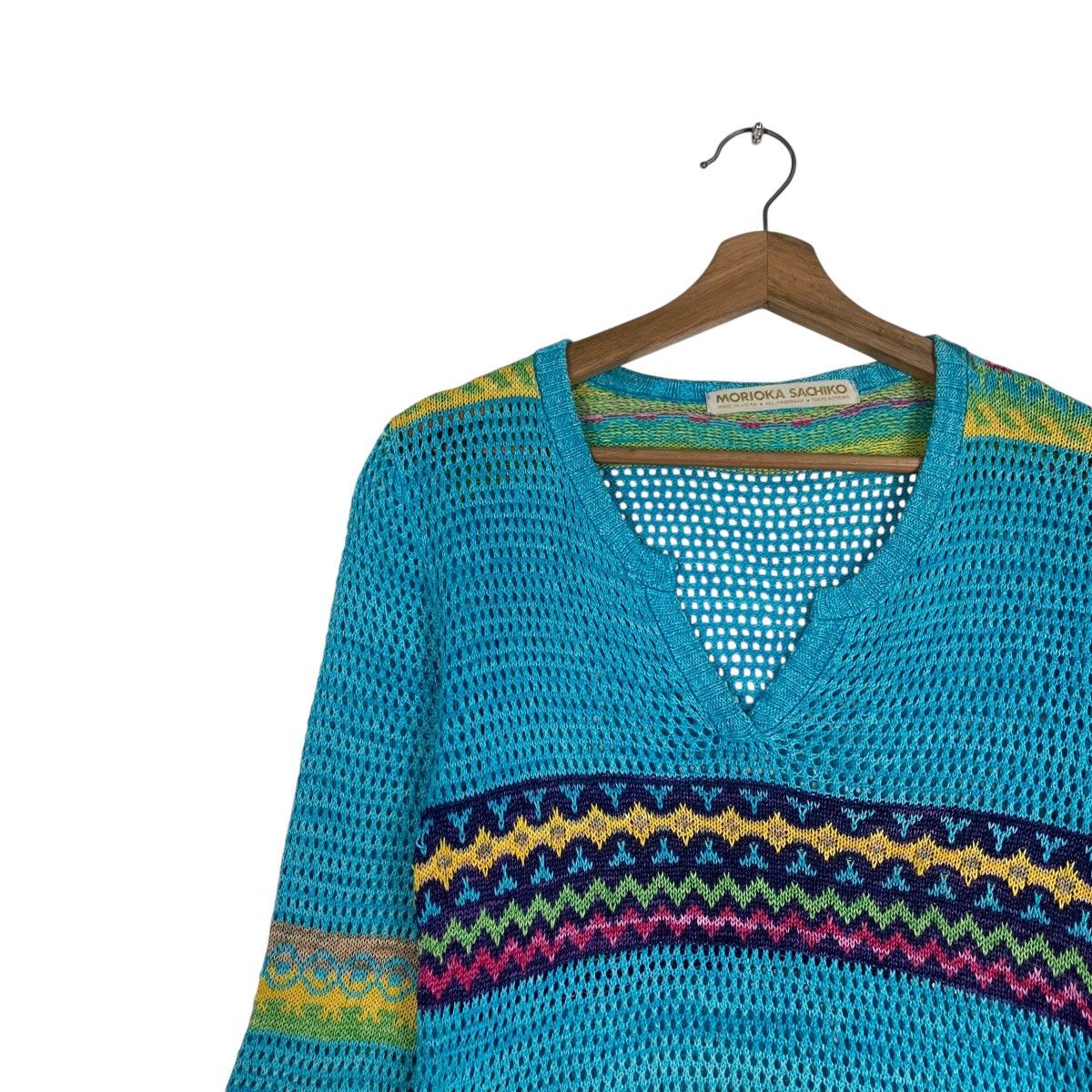 Handmade MORIOKA SACHIKO 3q Sleeve Mesh Knitwear Handmade #1222-C55 Size US M / EU 48-50 / 2 - 6 Thumbnail