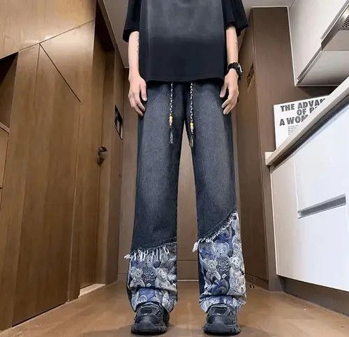 VIBE Teddy Patchwork Baggy Straight Jeans Size US 42 / EU 58 - 3 Thumbnail