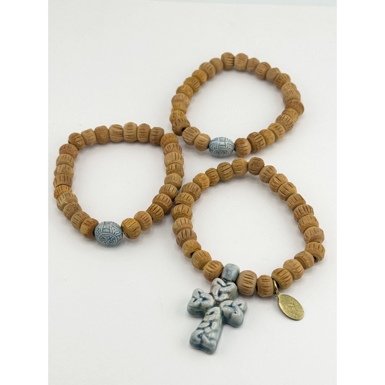 Vintage Vintage wood bead porcelain cross multi strand bracelet set Size ONE SIZE - 2 Thumbnail