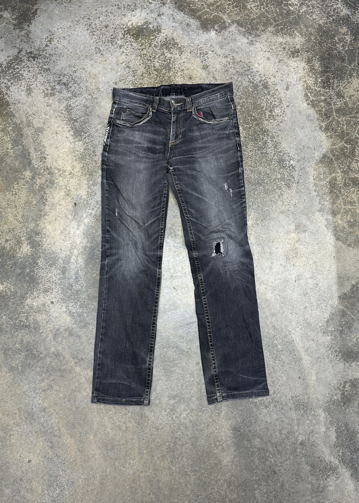 Ed Hardy × Japanese Brand Red Pepper distressed Denim Rare Design Size US 31 - 2 Thumbnail