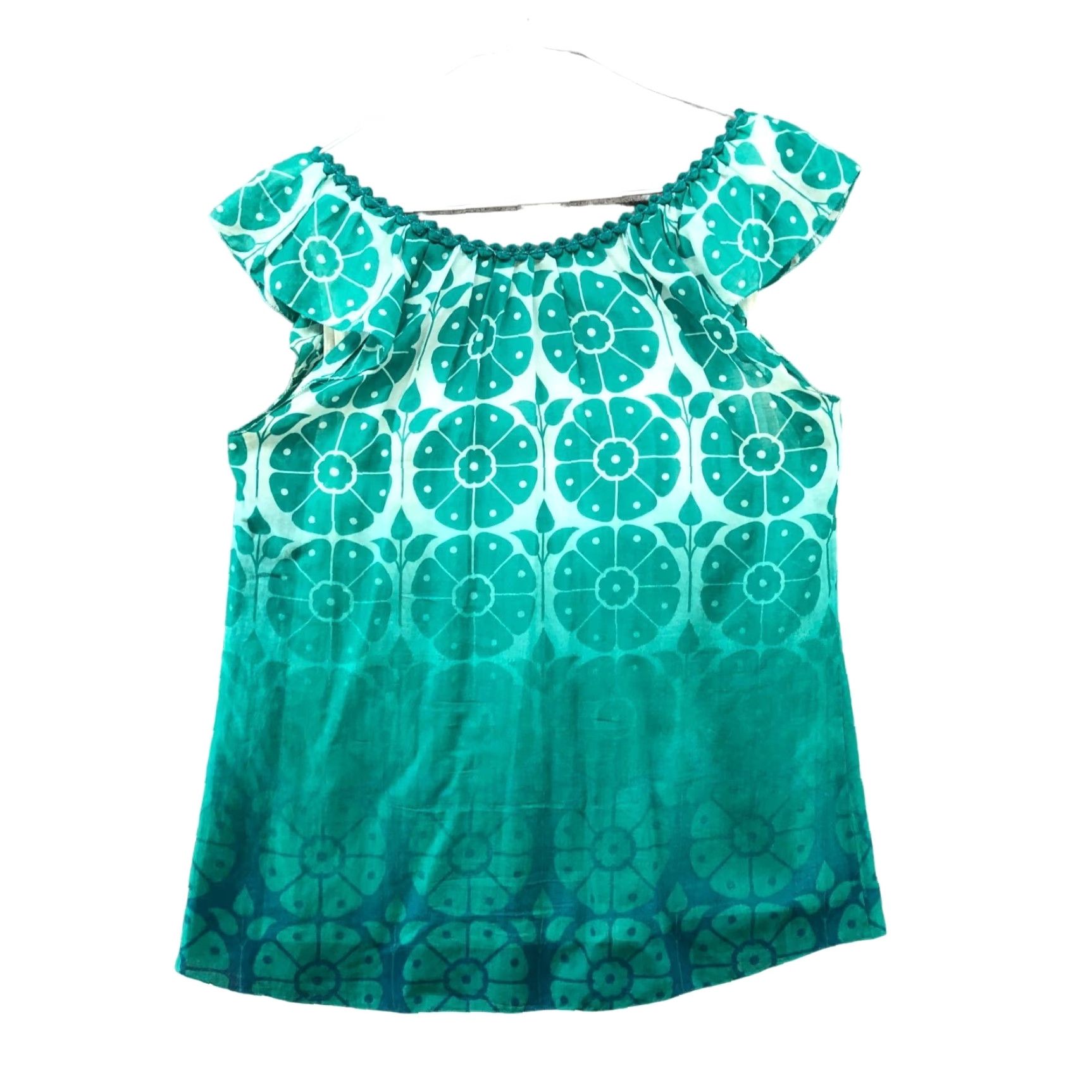 Vintage Studio M Womens Blouse Cotton Silk Floral Scoop Neck Short Sleeve Size S Teal Bohemian Casual Shirt Size S / US 4 / IT 40 - 2 Thumbnail