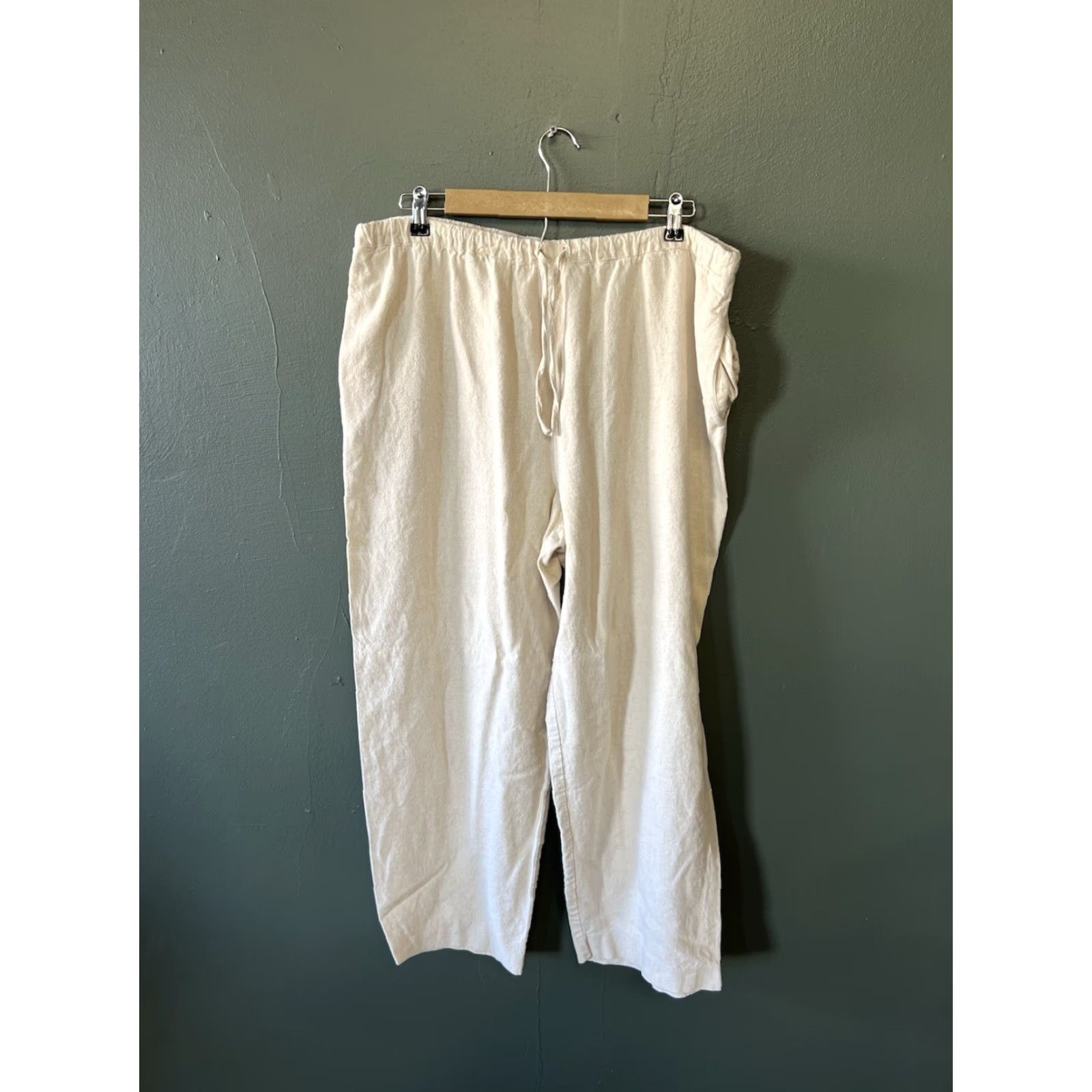 Coldwater Creek Coldwater Creek Pants Womens Ivory Linen Straight Leg Drawstring XL Adults Size 40" / US 18 - 2 Thumbnail
