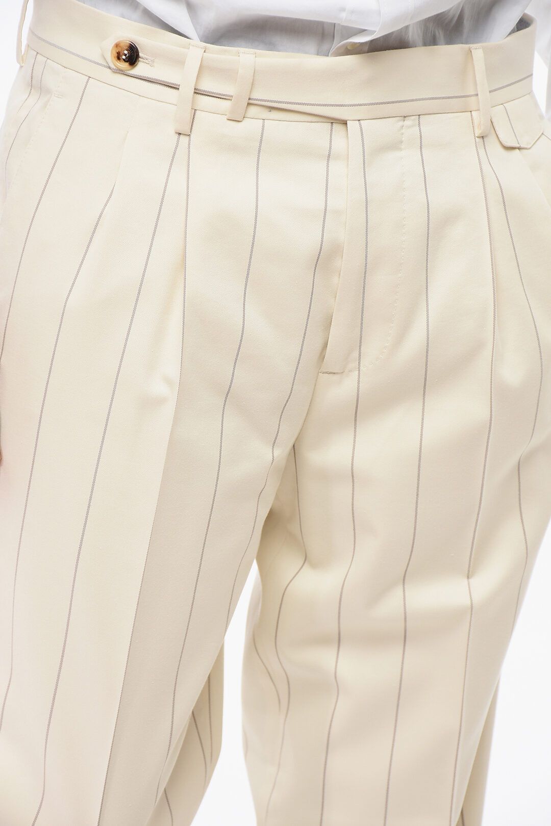 Brunello Cucinelli og1mm0725 Cotton and Wool Pinstriped Suit in Ivory Size US M / EU 48-50 / 2 - 8 Thumbnail
