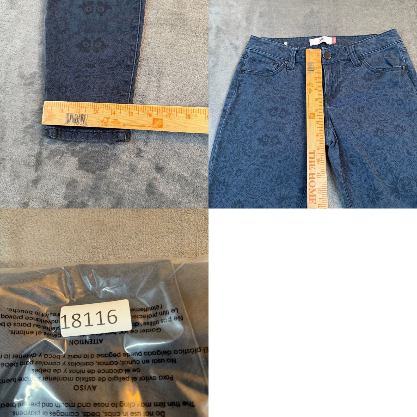 Vintage Cabi Jeans Women 4 Dark Blue Floral Damask Skinny Stretch Denim 30x29" Size 27" / US 4 / IT 40 - 8 Thumbnail
