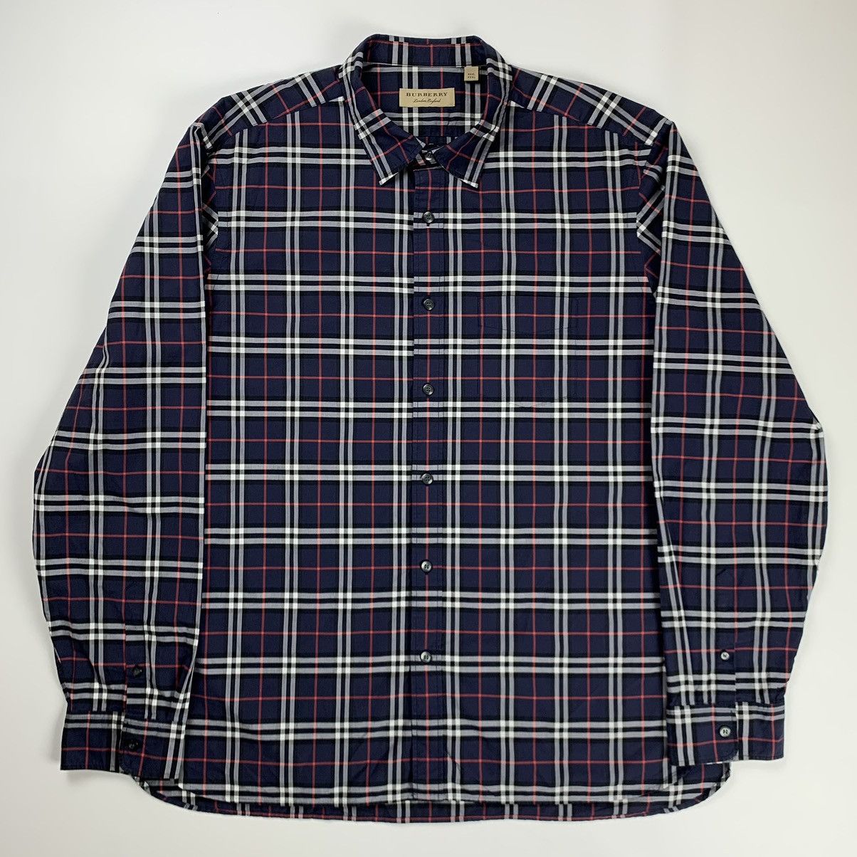 image of Burberry London Check Shirt in Navy, Men's (Size 2XL)